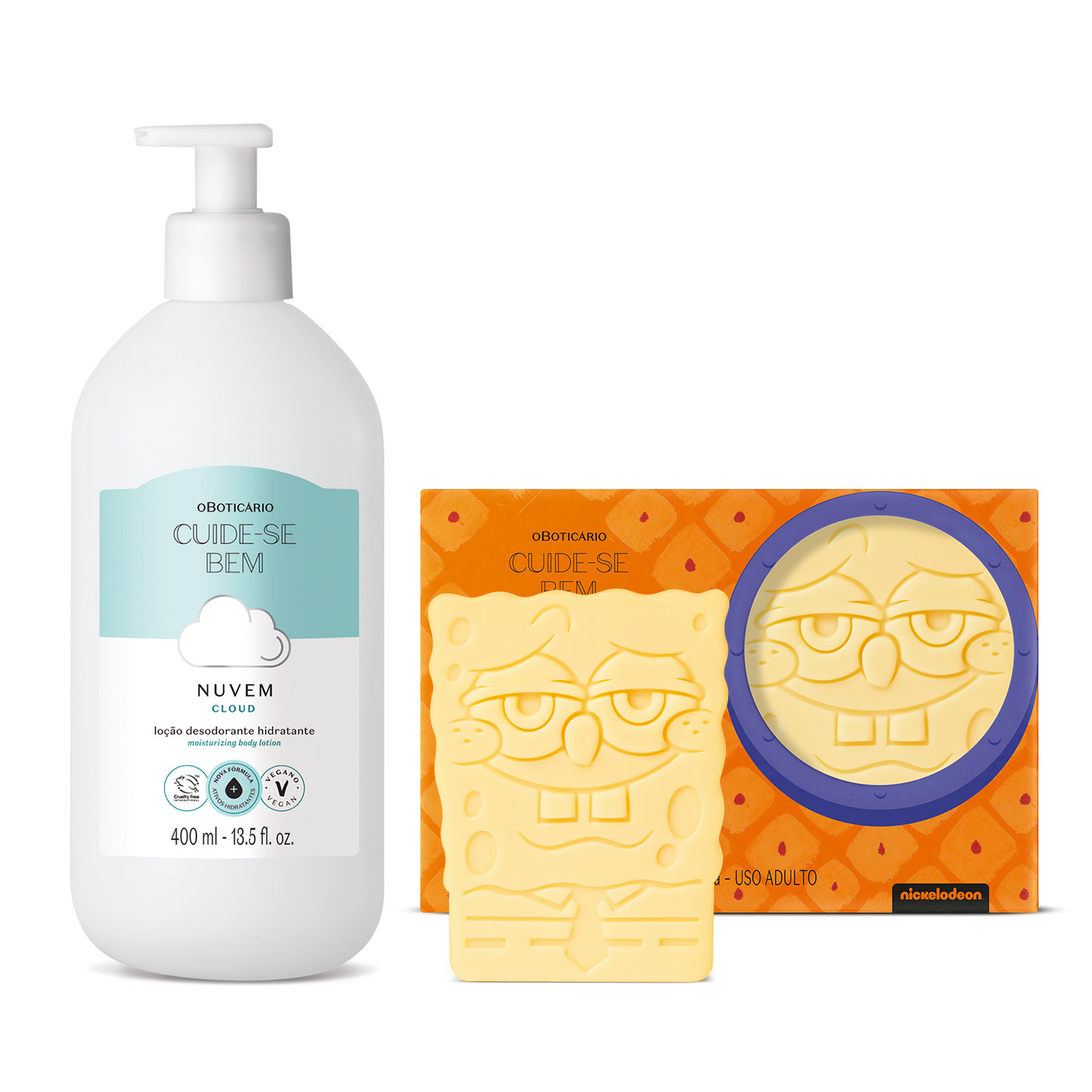 Combo Cuide-se Bem: Loção Corporal Nuvem 400ml + Sabonete Bob Esponja 2x100g > Combo Cuide-se Bem: Loção Corporal Nuvem 400ml + Sabonete Bob Esponja 2x100g