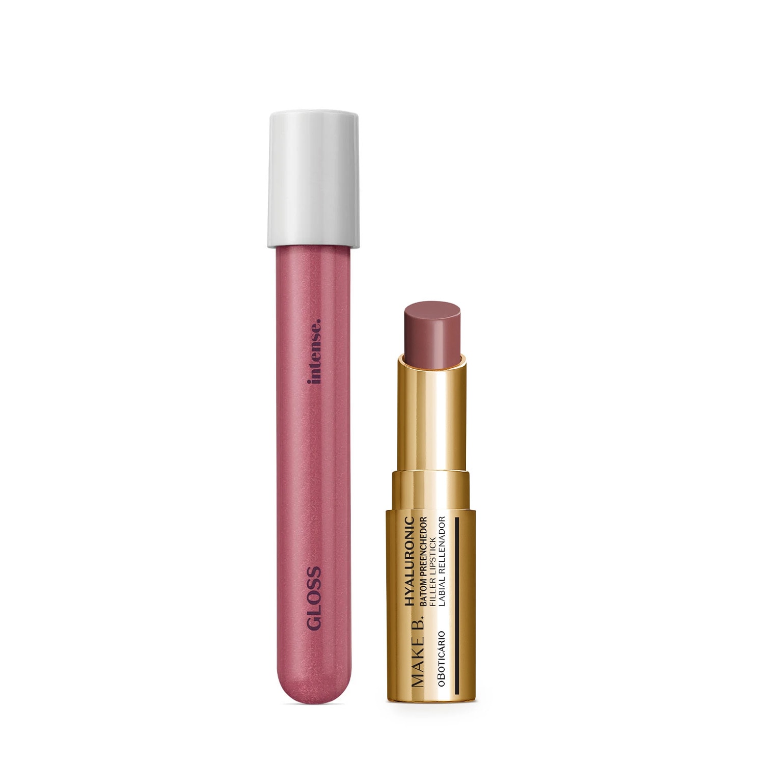 Combo Gloss Labial Rosa Intense 5ml + Batom Marrom Nude Make B. Hyaluronic 3,4g > Combo Gloss Labial Rosa Intense 5ml + Batom Marrom Nude Make B. Hyaluronic 3,4g