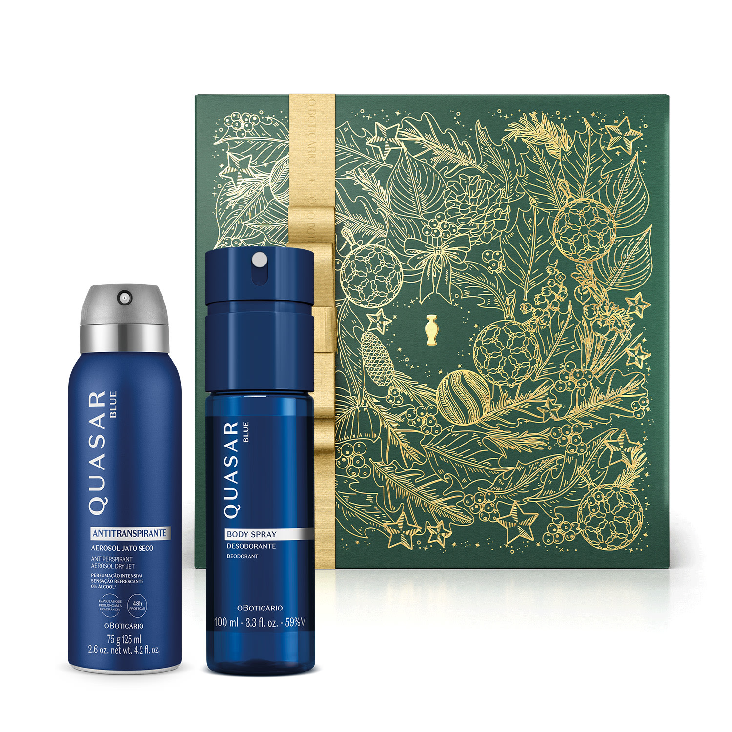 Combo Presente Quasar Blue: Desodorante Antitranspirante Aerossol 75g/125ml + Body Spray 100ml + Caixa Presenteável > Combo Presente Quasar Blue: Desodorante Antitranspirante Aerossol 75g/125ml + Body Spray 100ml + Caixa Presenteável