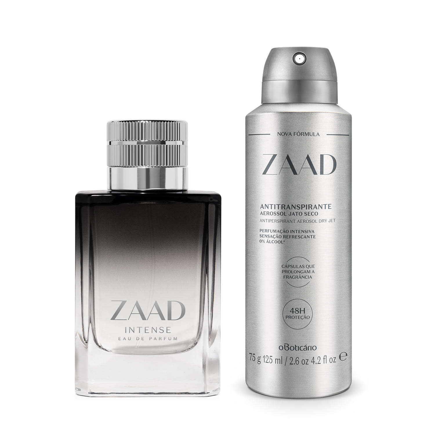 Combo Zaad: Intense Eau De Parfum 95ml + Desodorante Antitranspirante Aerossol 75g/125ml > Combo Zaad: Intense Eau De Parfum 95ml + Desodorante Antitranspirante Aerossol 75g/125ml