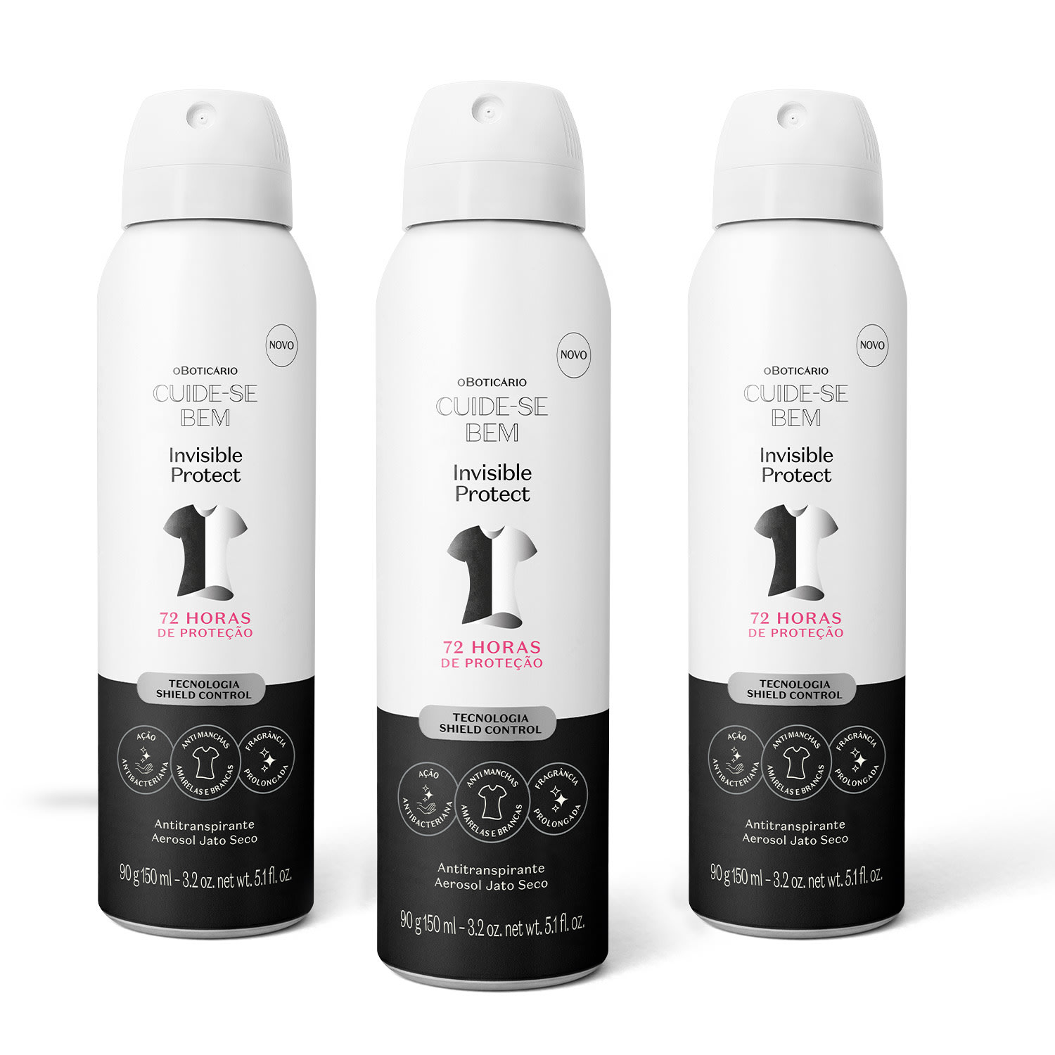 Combo Antitranspirante Aerosol Cuide-se Bem Invisible Protect 150ml (3 unidades)