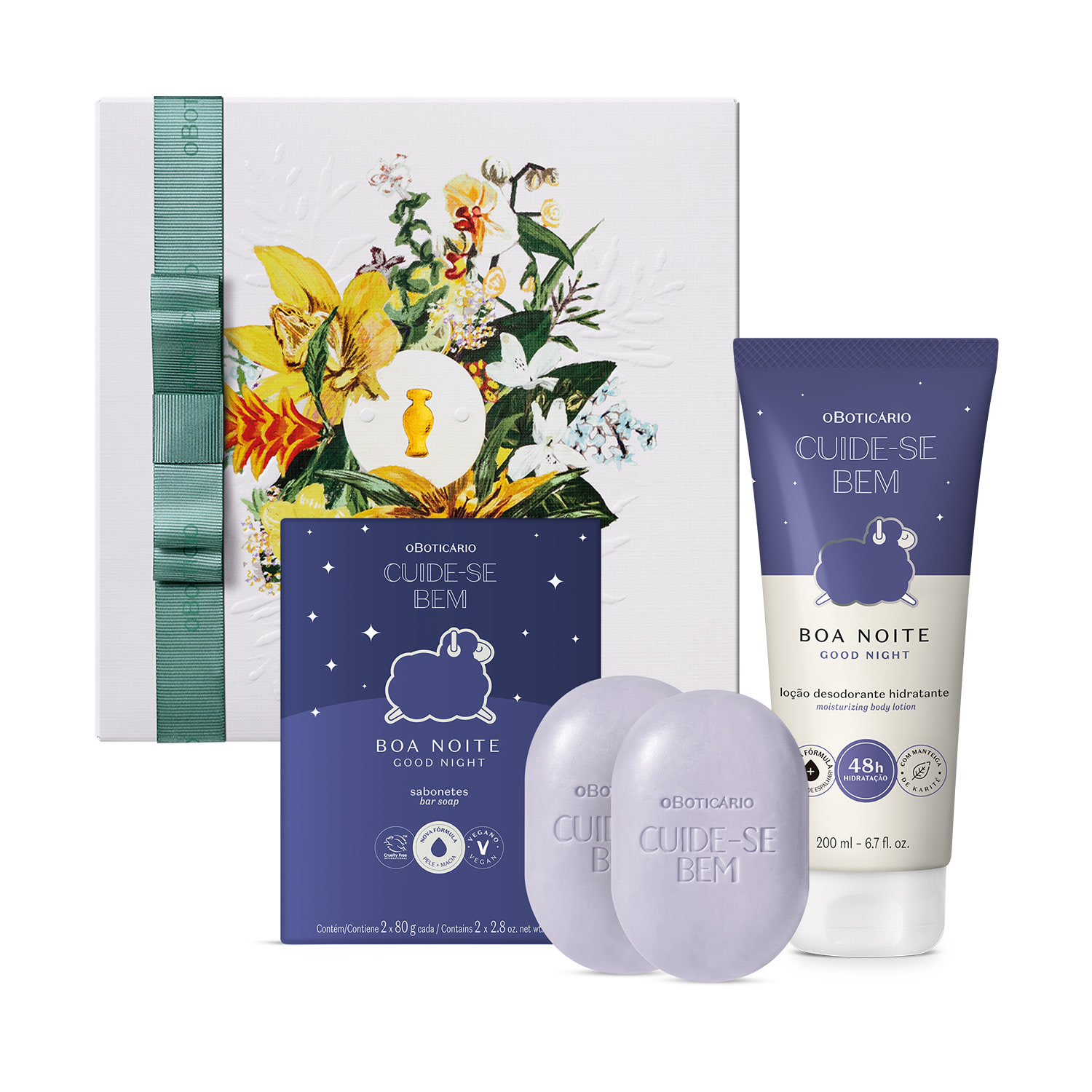 Combo Presente Cuide-Se Bem Boa Noite: Loção Corporal 200ml + Sabonetes Em Barra 2x80g
