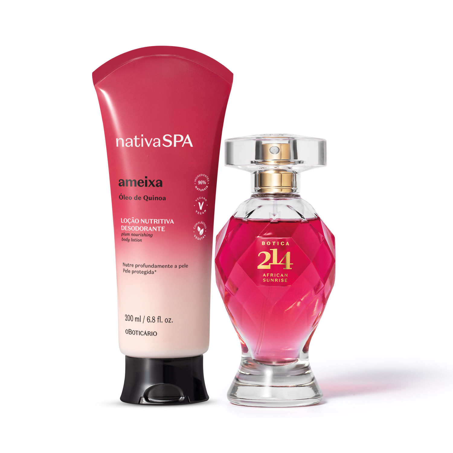 Combo Botica 214 African Sunrise Floral Frutal 75ml + Loção Corporal Nativa Spa Ameixa 200ml > Combo Botica 214 African Sunrise Floral Frutal 75ml + Loção Corporal Nativa Spa Ameixa 200ml