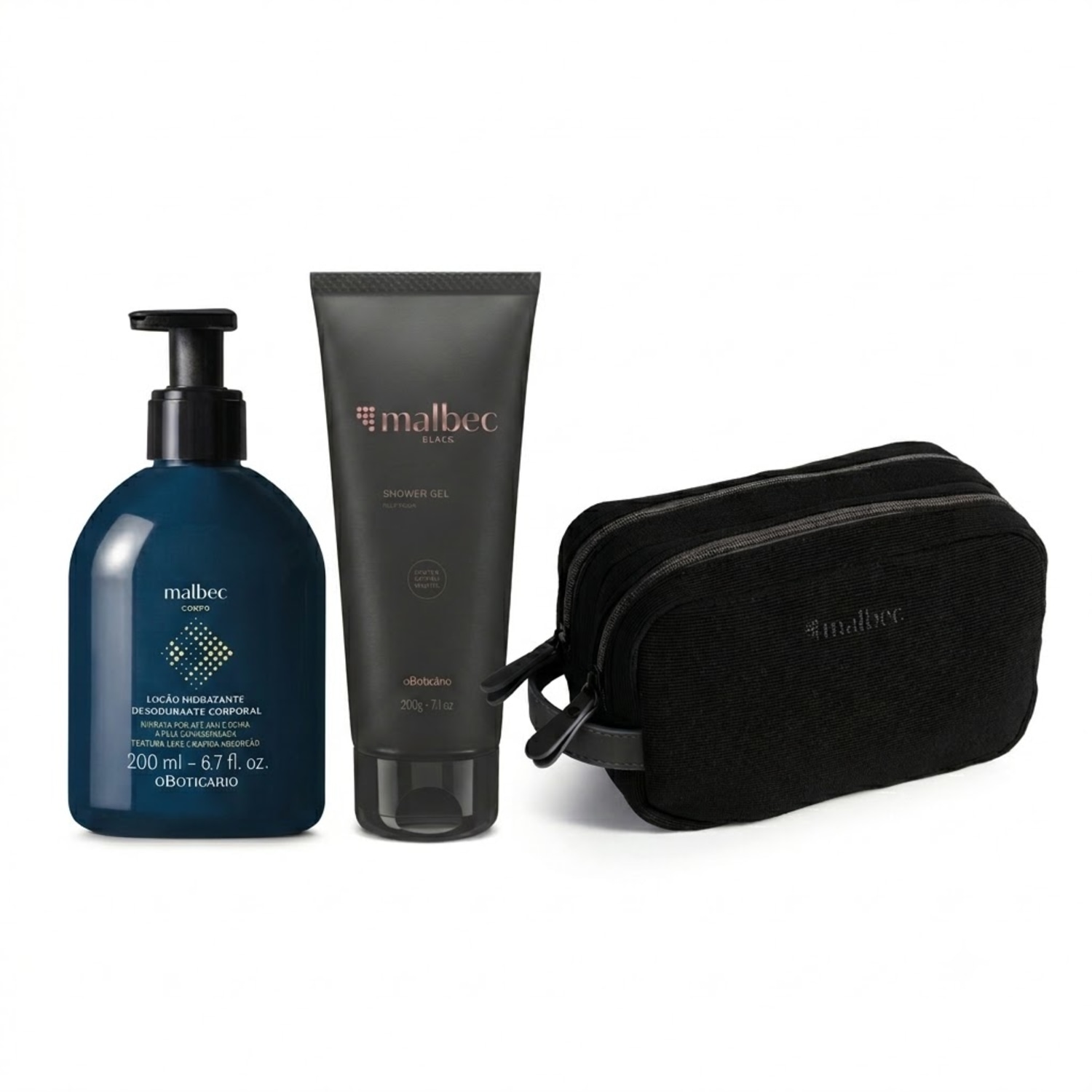 Combo Malbec Cuidados: Loção Corporal 200ml + Shower Gel 200g + Nécessarie