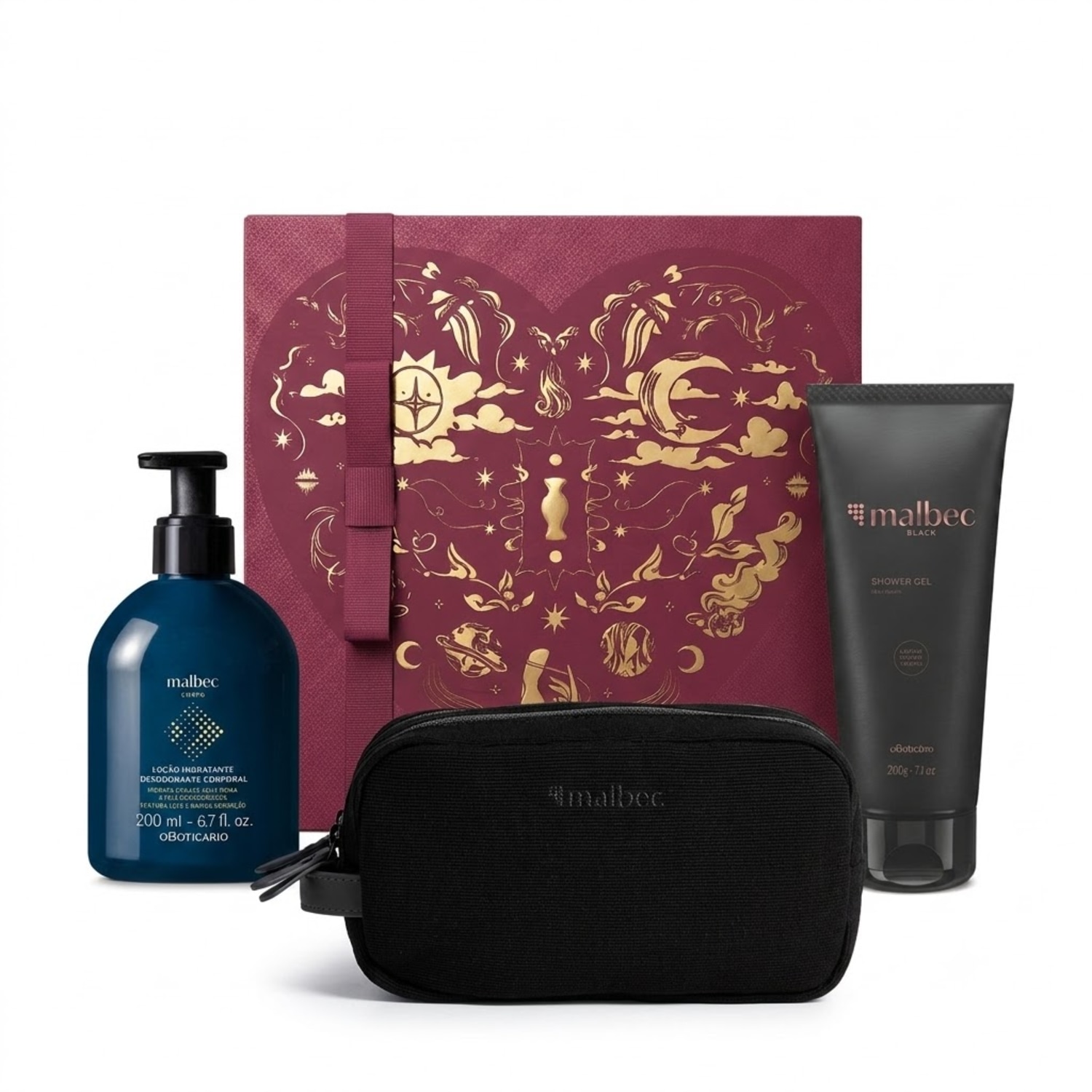 Combo Presente Dia Dos Namorados Malbec Cuidados: Loção Corporal 200ml + Shower Gel 200g + Nécessarie