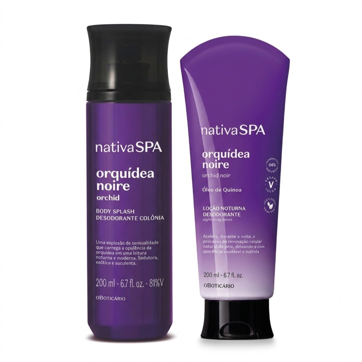 Combo Nativa Spa Orquídea Noire: Body Splash 200ml + Loção Corporal 200ml > Combo Nativa Spa Orquídea Noire: Body Splash 200ml + Loção Corporal 200ml