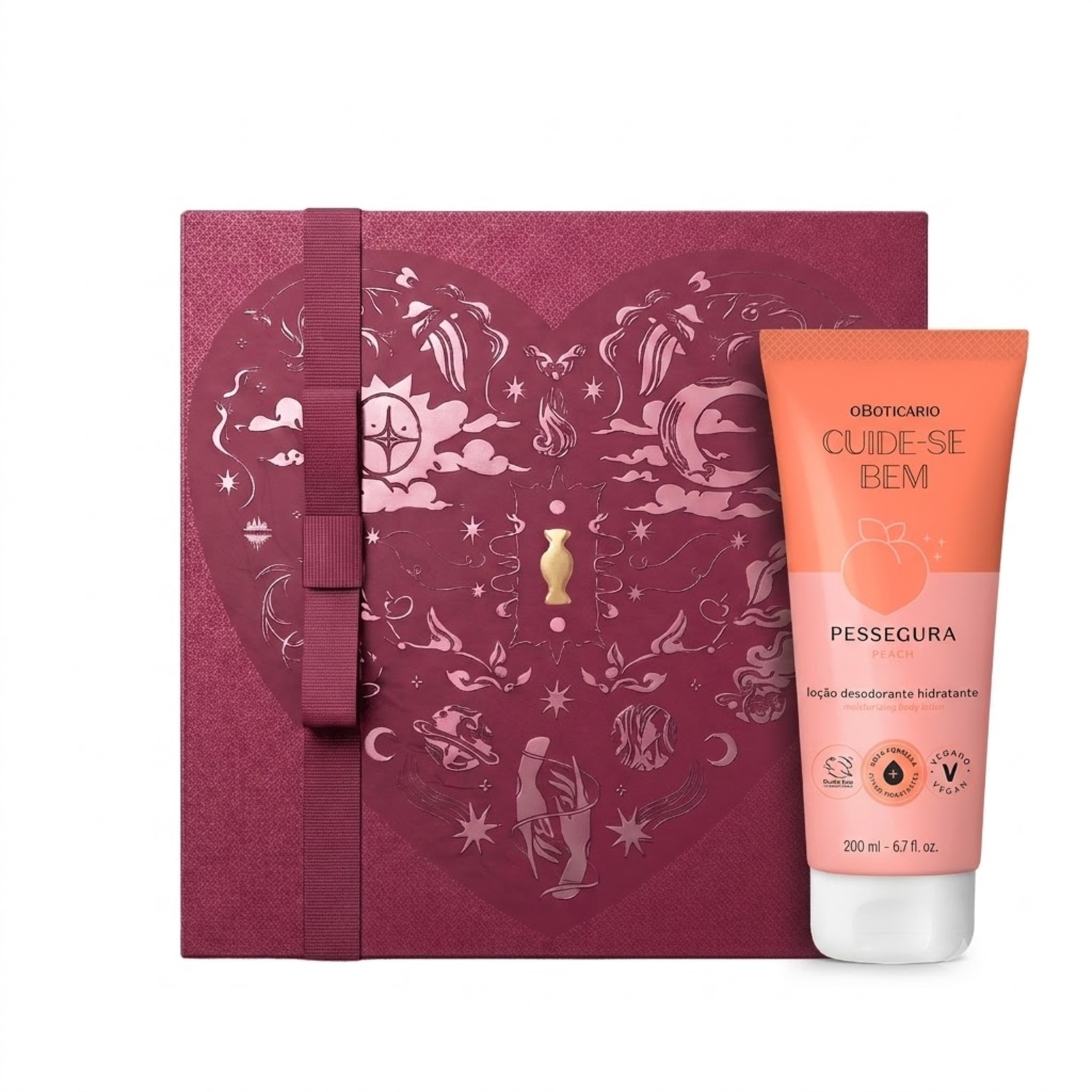 Combo Presente Dia Dos Namorados Loção Corporal Pessegura 200ml