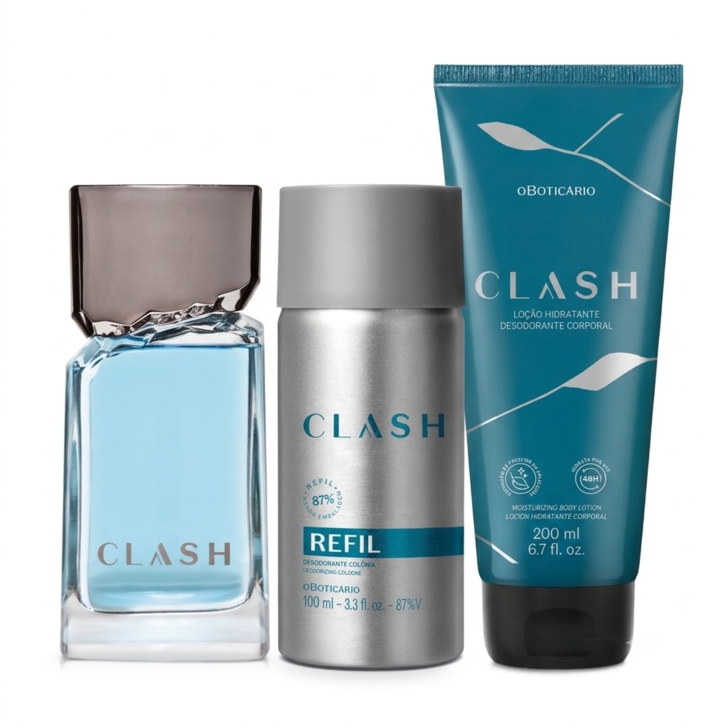 Combo Clash: Desodorante Colônia 100ml + Refil Clash Desodorante Colônia 100ml + Loção Hidratante Corporal 200ml