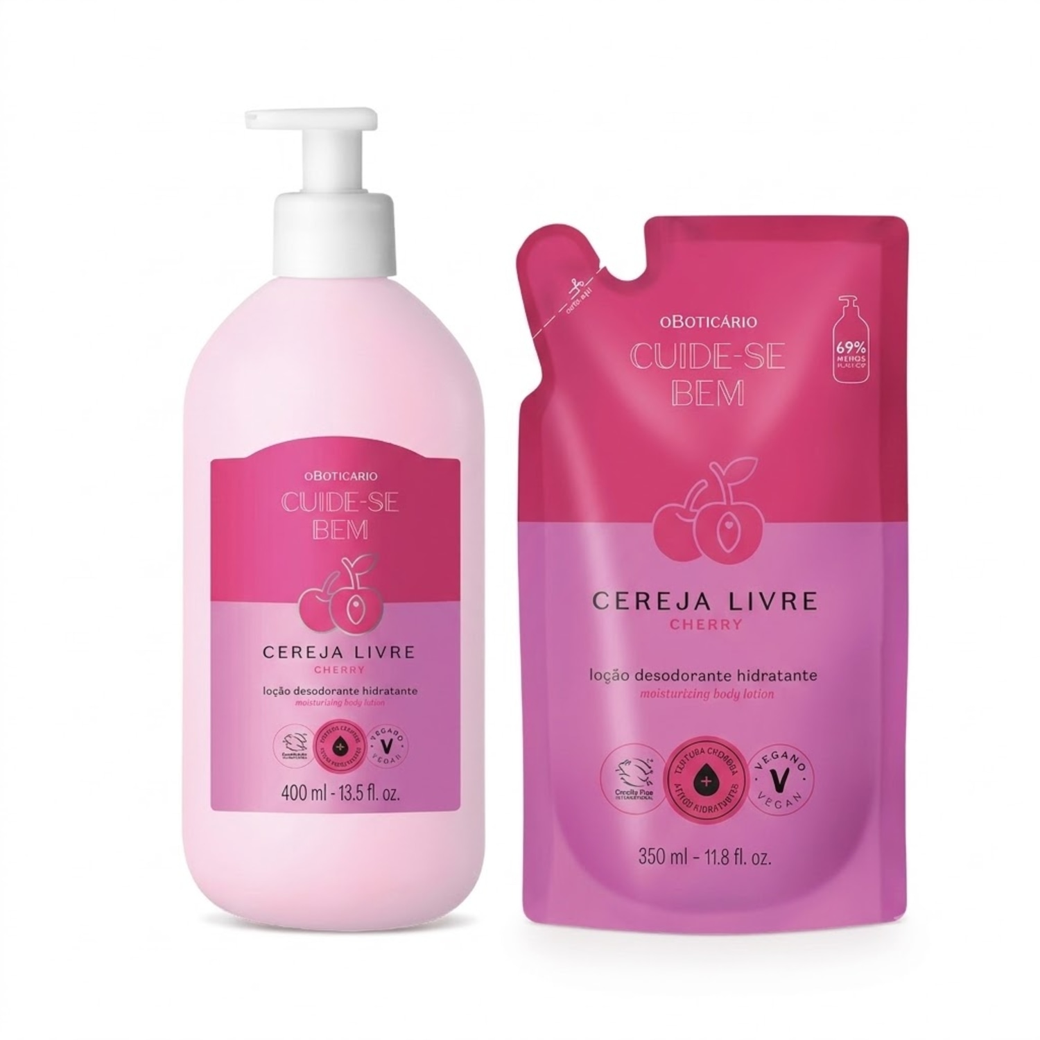 Combo Cuide-se Bem Cereja Livre: Loção Hidratante Corporal 400ml + Refil 350ml > Combo Cuide-se Bem Cereja Livre: Loção Hidratante Corporal 400ml + Refil 350ml