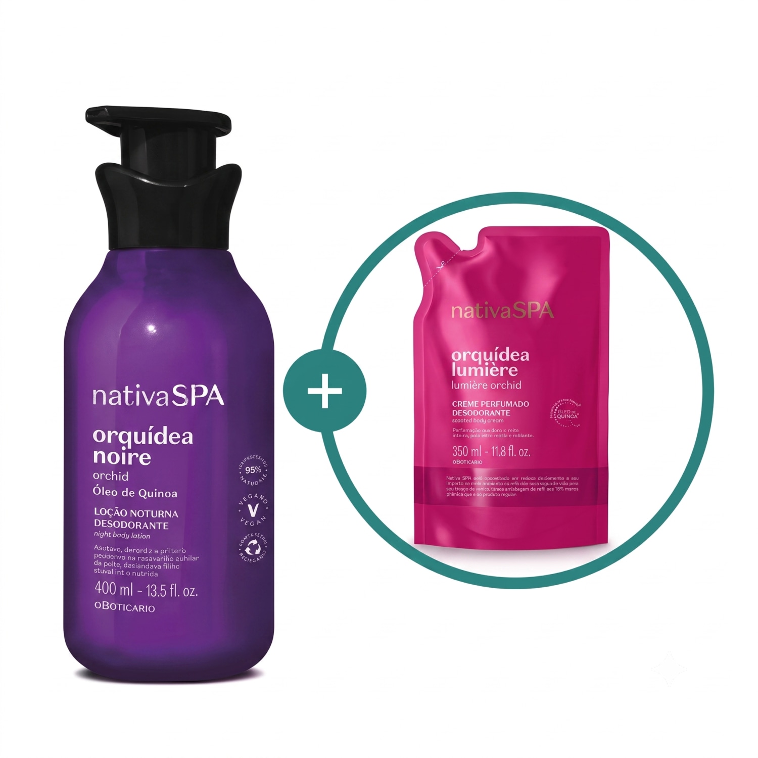 Combo Nativa SPA Orquídea: Loção Noturna Orquídea Noire 400ml + Refil Creme Perfumado Orquídea Lumière 350ml