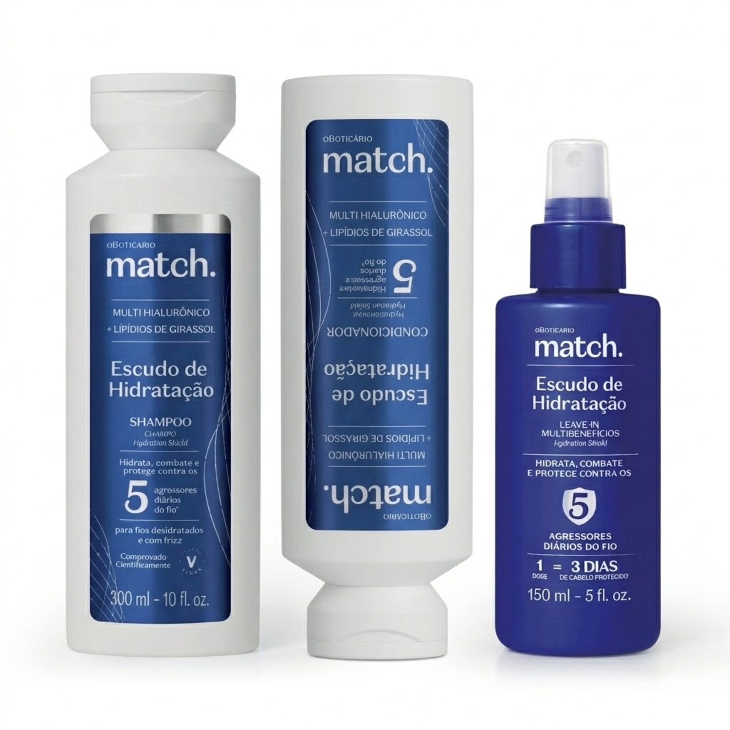 Combo Match Escudo de Hidratação: Shampoo 300ml + Condicionador 280ml + Leave-In Multibenefícios 100ml > Combo Match Escudo de Hidratação: Shampoo 300ml + Condicionador 280ml + Leave-In Multibenefícios 100ml