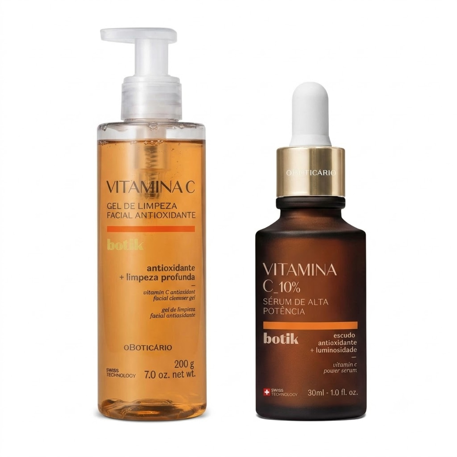 Combo Botik Vitamina C: Gel de Limpeza Facial Antioxidante 200g + Sérum de Alta Potência 10% 30ml