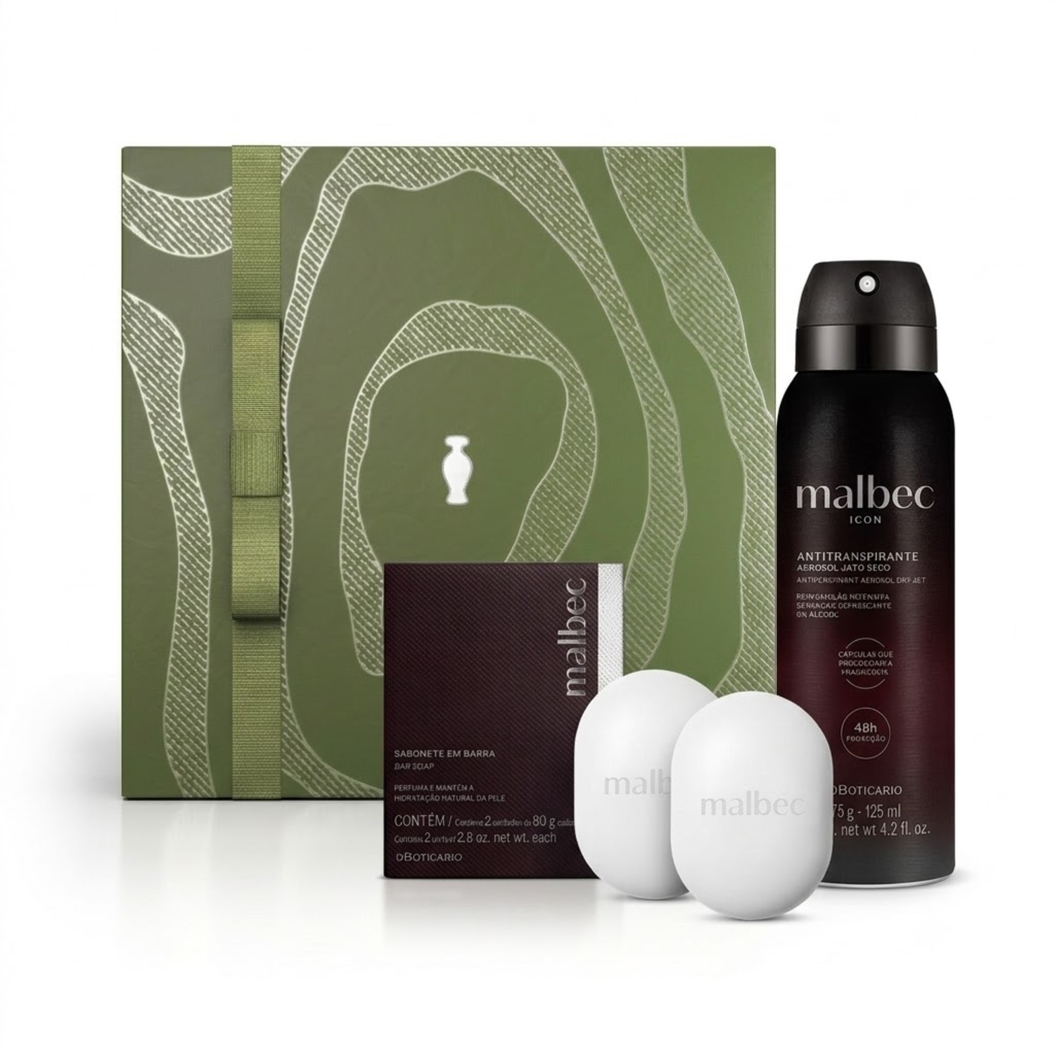 Combo Presente Dia dos Pais Malbec: Sabonete Em Barra 2x80g+ Desodorante Antitranspirante 125ml/75g