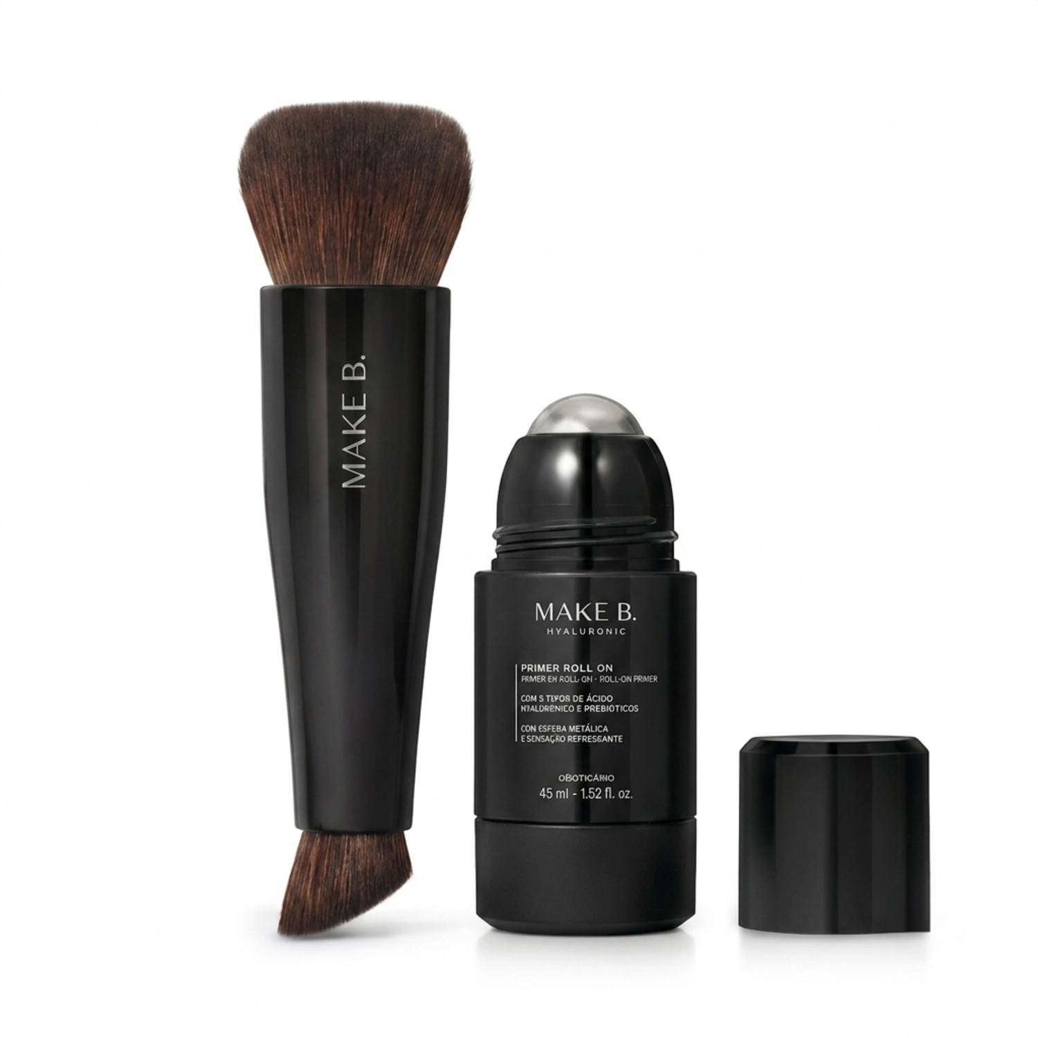 Combo Make B.: Pincel Multifuncional Make B. Duo Coverage + Primer Roll-On Make B. Hyaluronic 45ml > Combo Make B.: Pincel Multifuncional Make B. Duo Coverage + Primer Roll-On Make B. Hyaluronic 45ml
