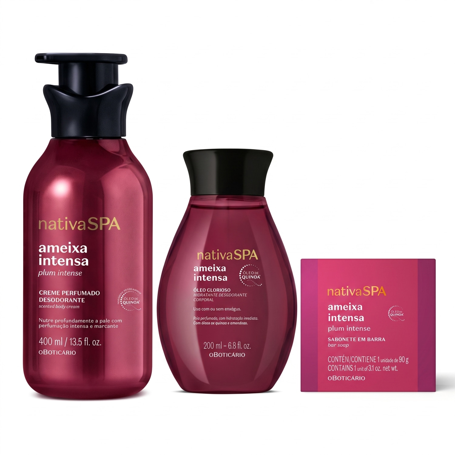 Combo Nativa Spa Ameixa Intensa: Creme Hidratante 400ml + Óleo Corporal 200ml + Sabonete em Barra 90g > Combo Nativa Spa Ameixa Intensa: Creme Hidratante 400ml + Óleo Corporal 200ml + Sabonete em Barra 90g
