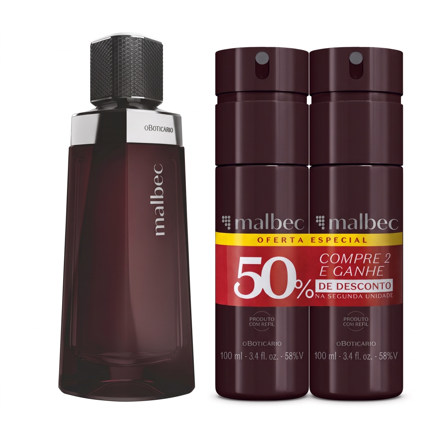 Combo Malbec: Desodorante Colônia 100ml + Body Spray 2x100ml
