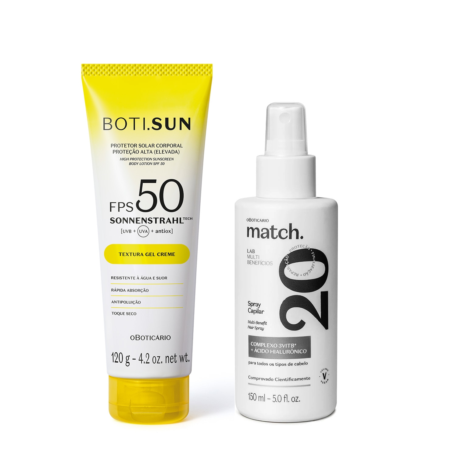 Combo Protetor Solar Corporal FPS 50 Boti. Sun 120g + Spray Capilar Match Multibenefícios 150ml > Combo Protetor Solar Corporal FPS 50 Boti. Sun 120g + Spray Capilar Match Multibenefícios 150ml