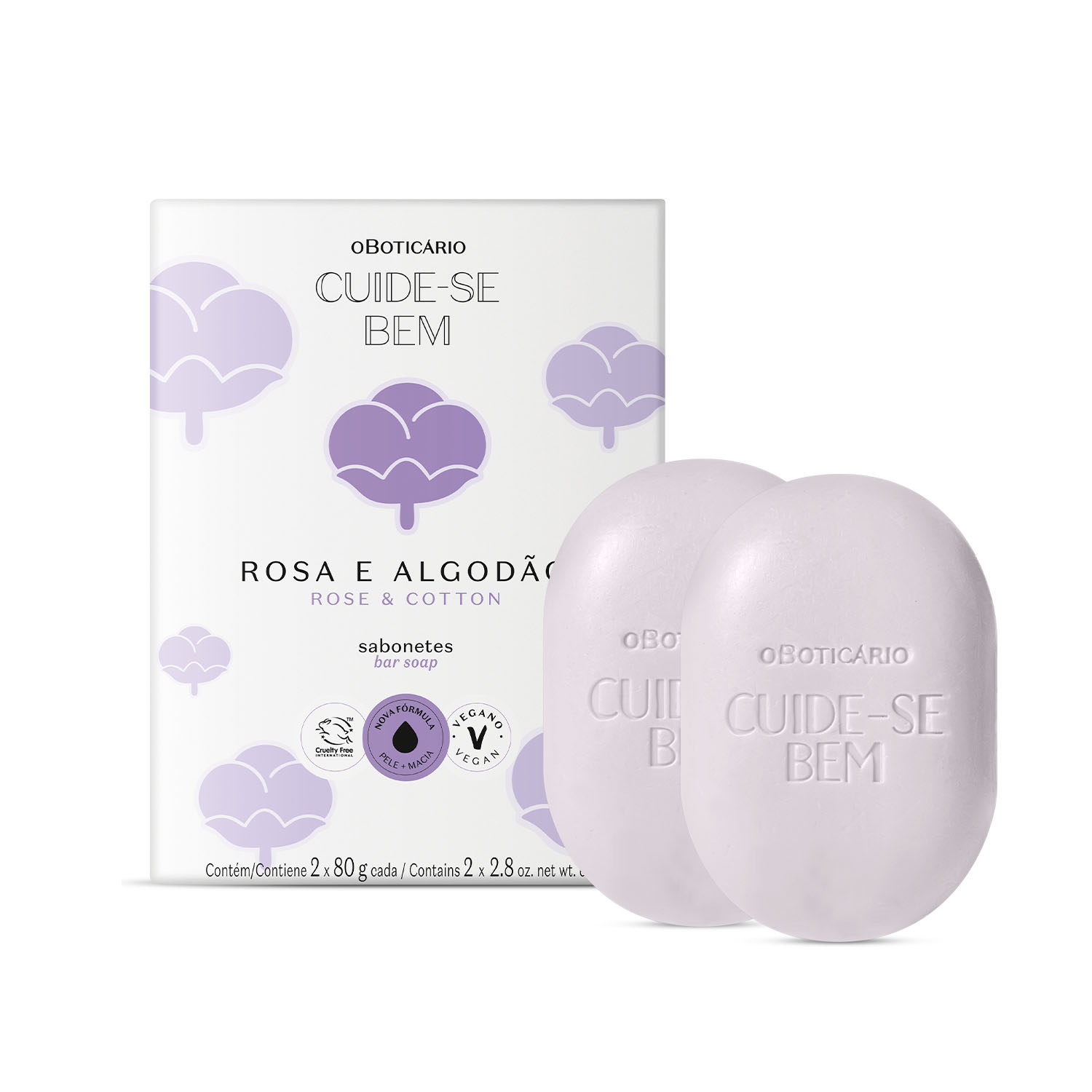 Sabonetes Cuide-se Bem Rosa e Algodão 2x80g Cada > Sabonetes Cuide-se Bem Rosa e Algodão 2x80g Cada