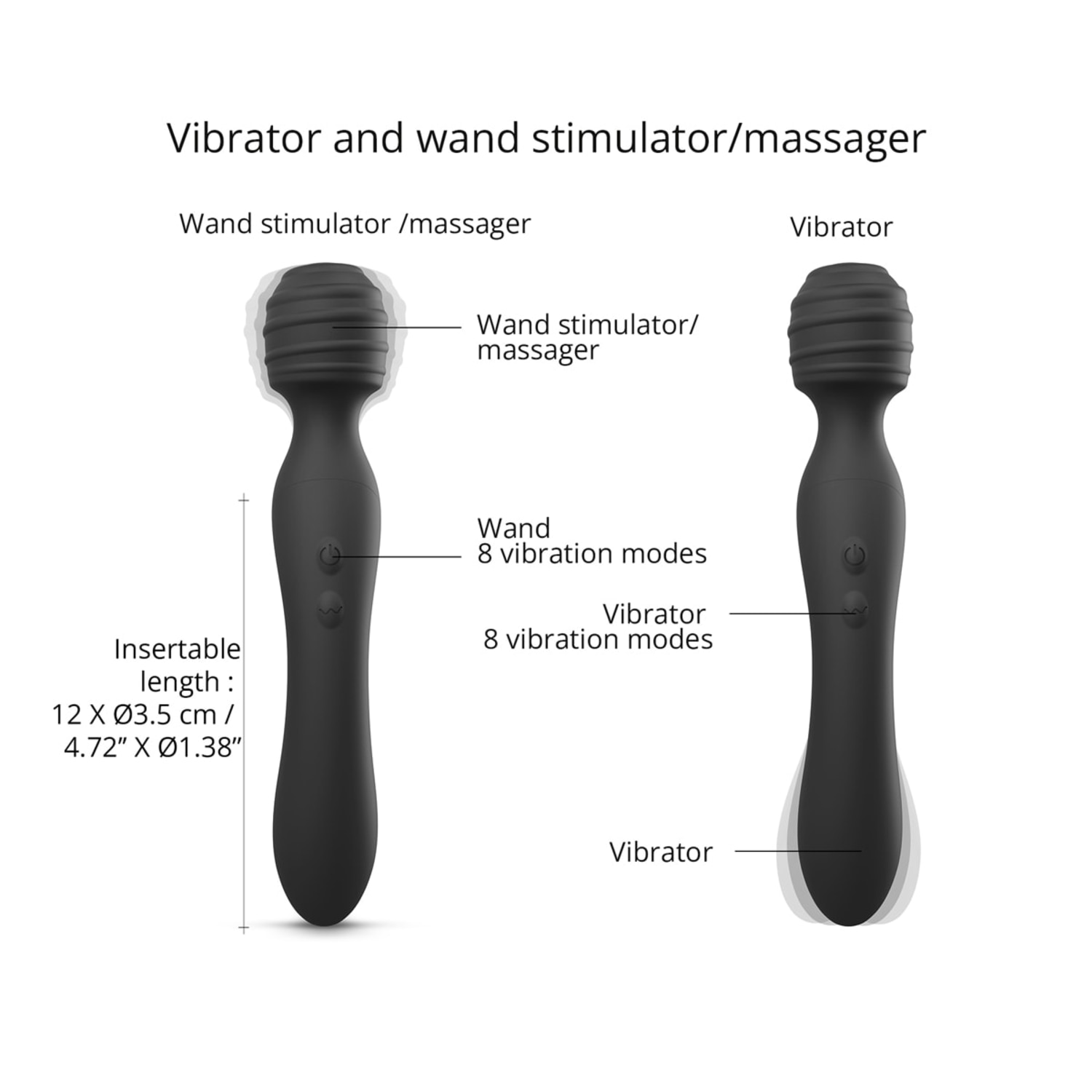 Twist Vibrador Varinha 2 em 1 Recarregável com Cabeça Flexível Black