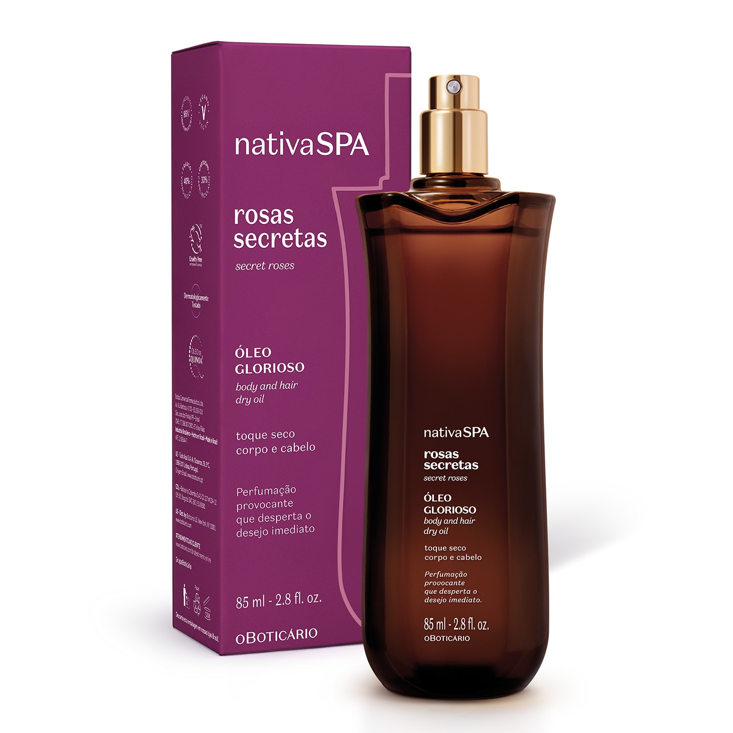 Óleo Multifuncional Glorioso Corpo E Cabelos Nativa Rosas Secretas 85ml