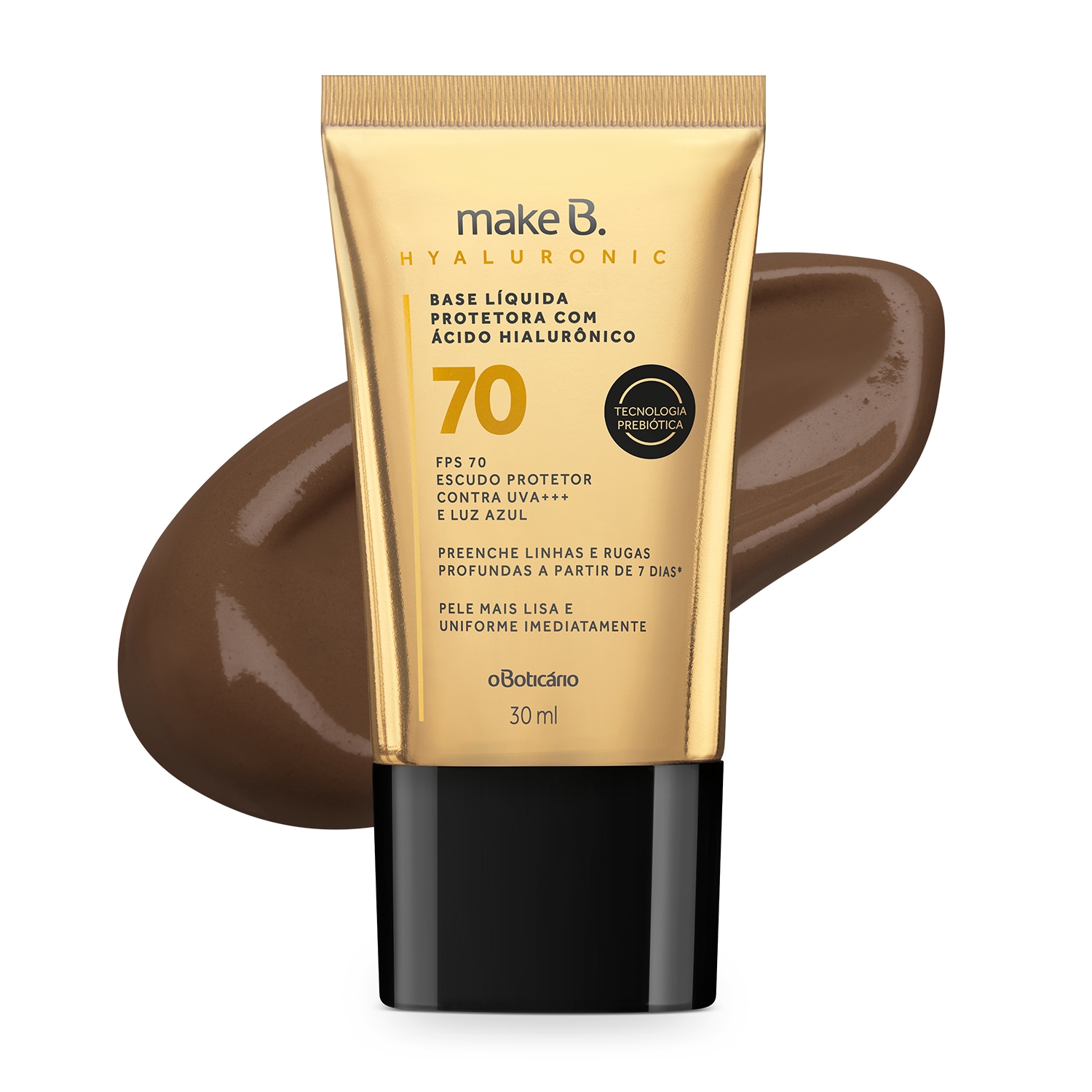 Base Líquida Protetora Com Ácido Hialurônico FPS 70 Make B. Hyaluronic cor 80 30ml