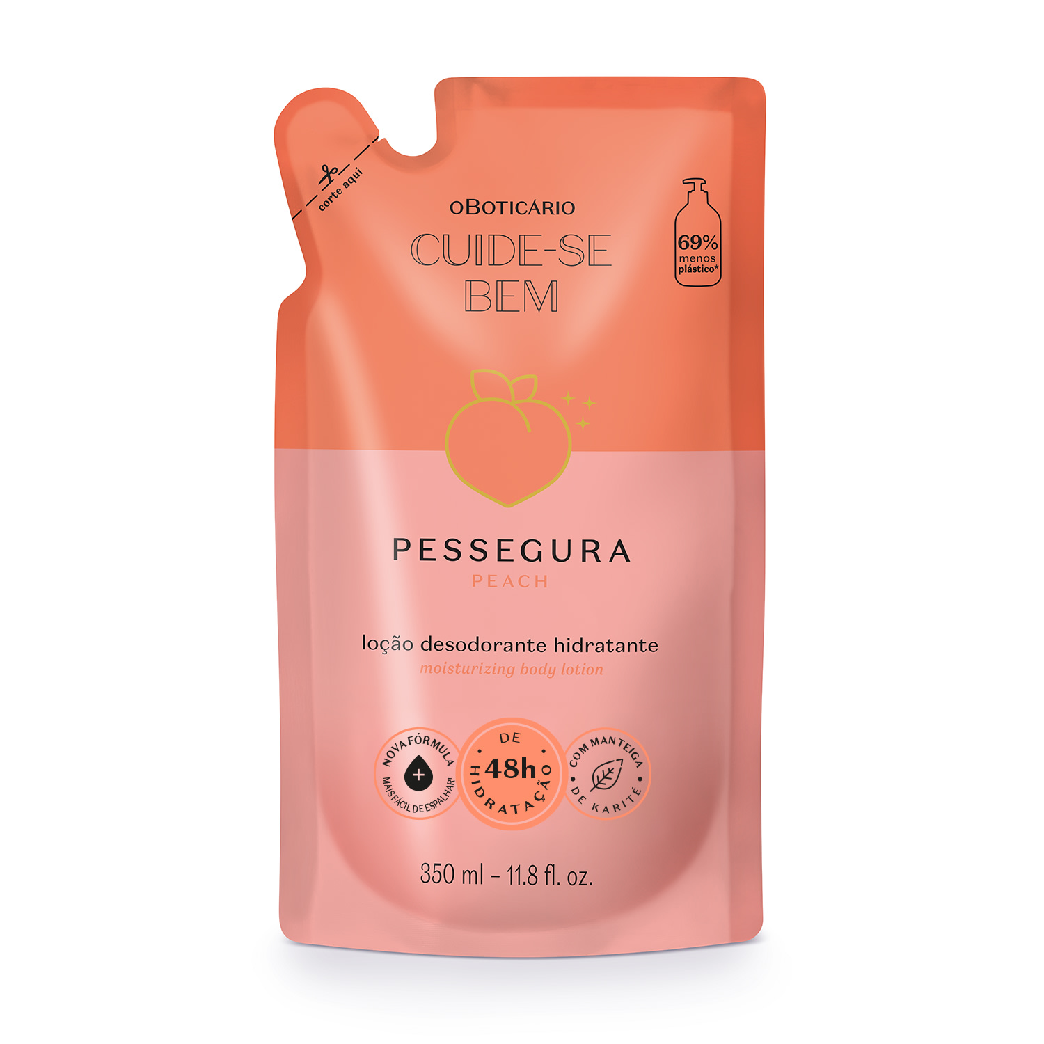 Refil Loção Desodorante Hidratante Corporal Cuide-se Bem Pessegura 350ml