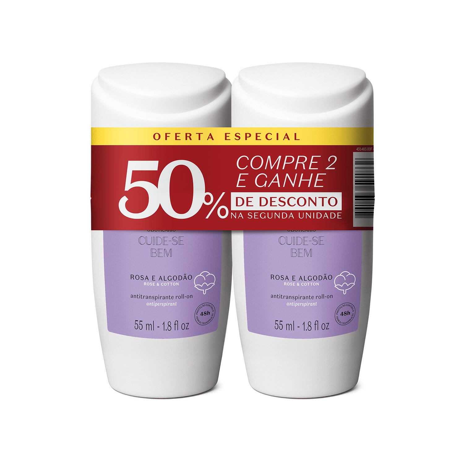 Kit Desodorante Roll-On Cuide-se Bem Rosa e Algodão 55ml (2 itens) > Kit Desodorante Roll-On Cuide-se Bem Rosa e Algodão 55ml (2 itens)