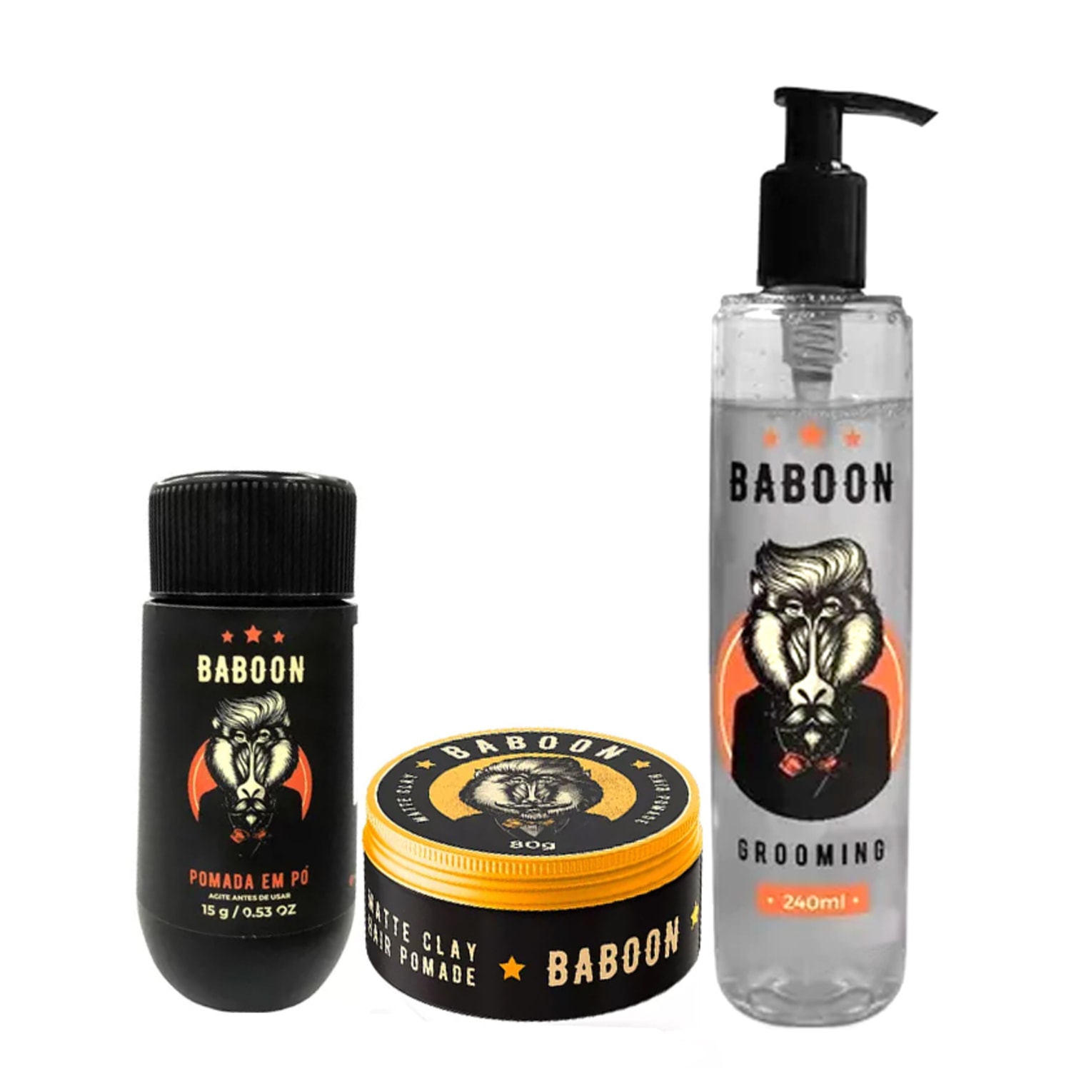 Kit Baboon Pomada Modeladora Matte Clay + Pomada Modeladora Em Pó + Grooming Modelador