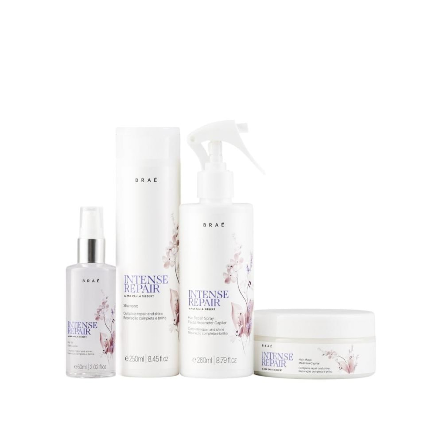 Kit Braé Intense Repair By Ana Paula Siebert - Shampoo 250ml + Máscara 200g + Hair Repair 260ml + Óleo 60ml