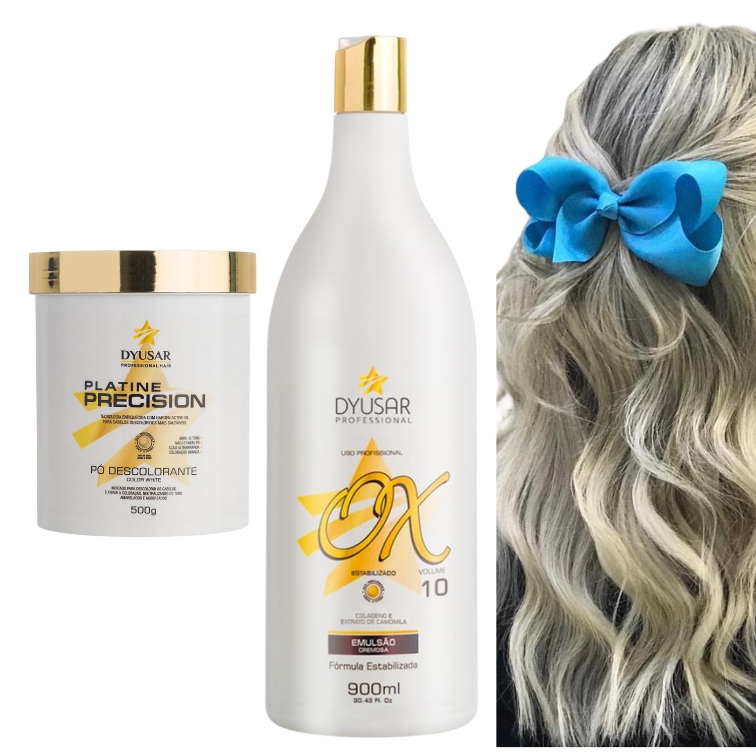 kit Pó Descolorante Platinado Profissional Platine Precision White + OX 10 Volumes DYUSAR