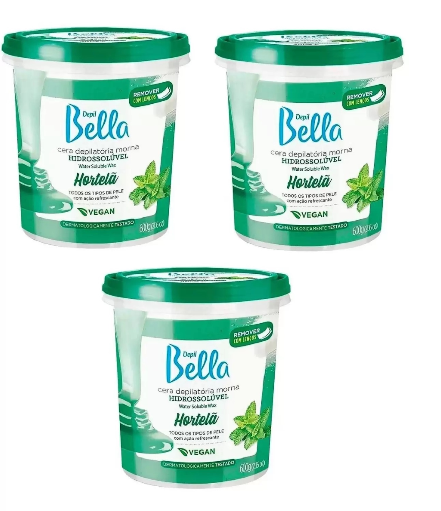 Depil Bella Cera Hidrossolúvel Kit 3 Unidades Hortelã 600g