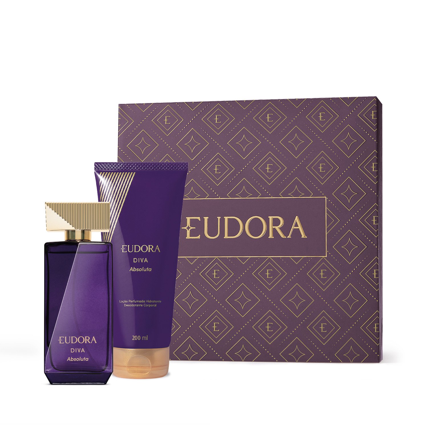 Combo Presente Eudora Diva Absoluta: Desodorante Colônia 100ml + Loção Corporal 200ml + Caixa Presenteável