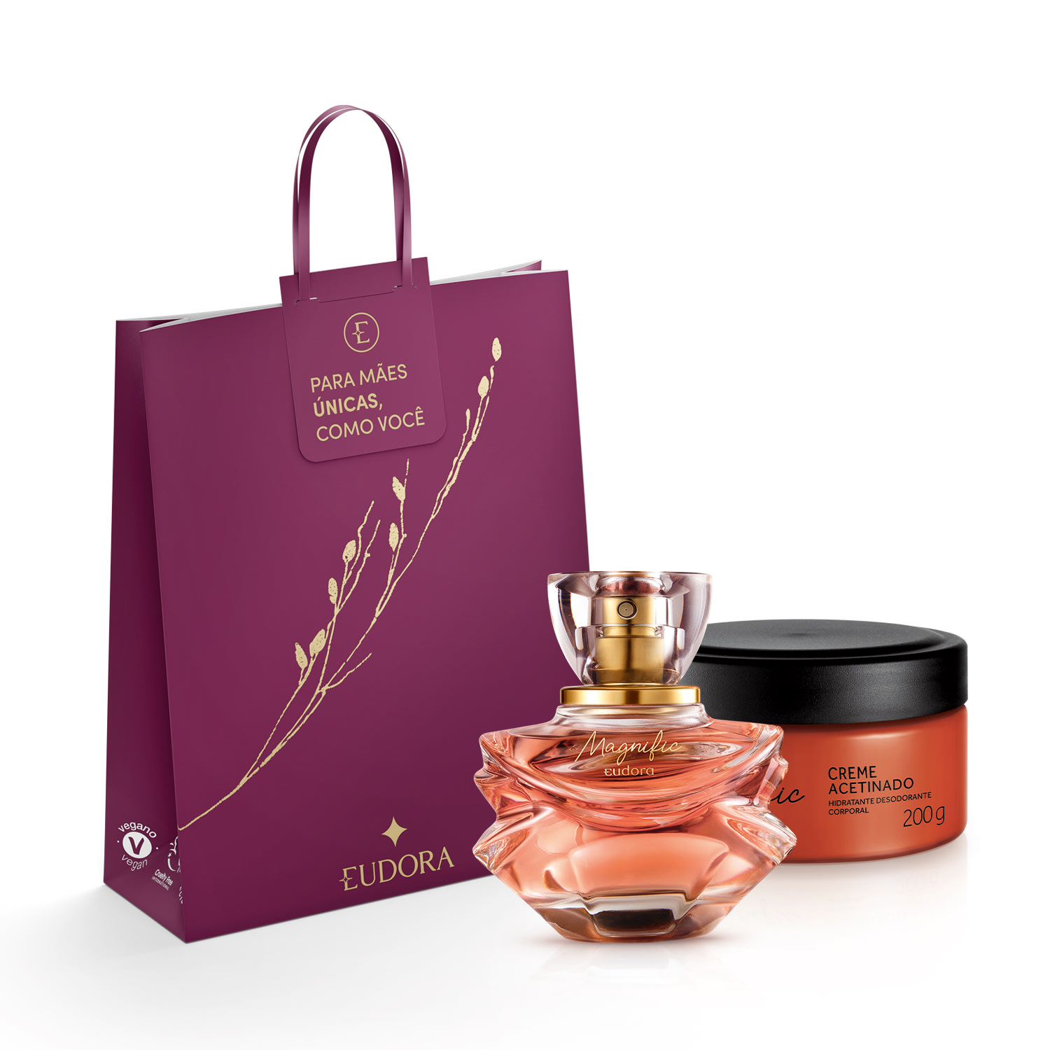 Combo Presente Combo Magnific: Eau de Parfum 75ml + Creme Acetinado 200g + Sacola Eudora M