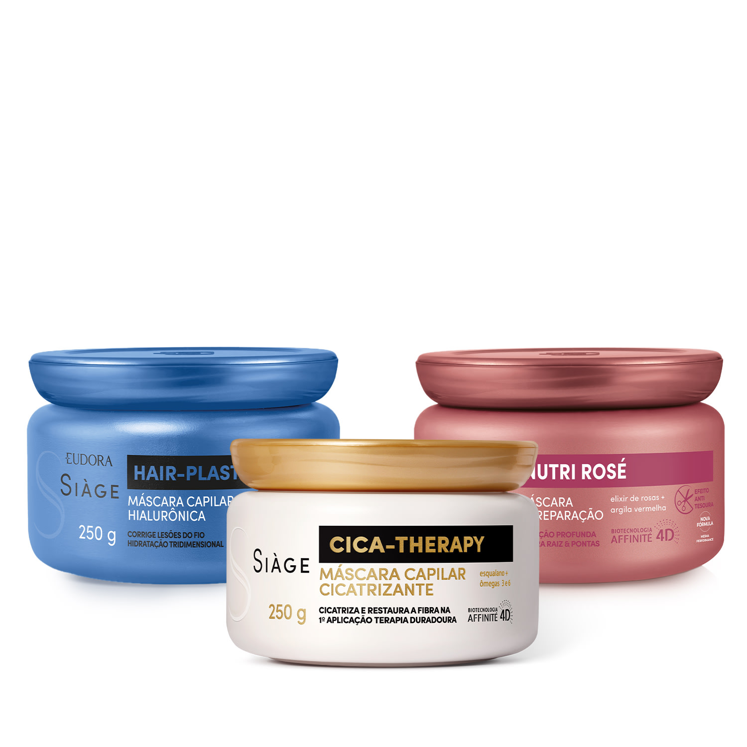 Combo Siàge Cronograma Capilar Máscaras: Hair-Plastia 250g + Nutri Rosé 250g + Cica-Therapy 250g