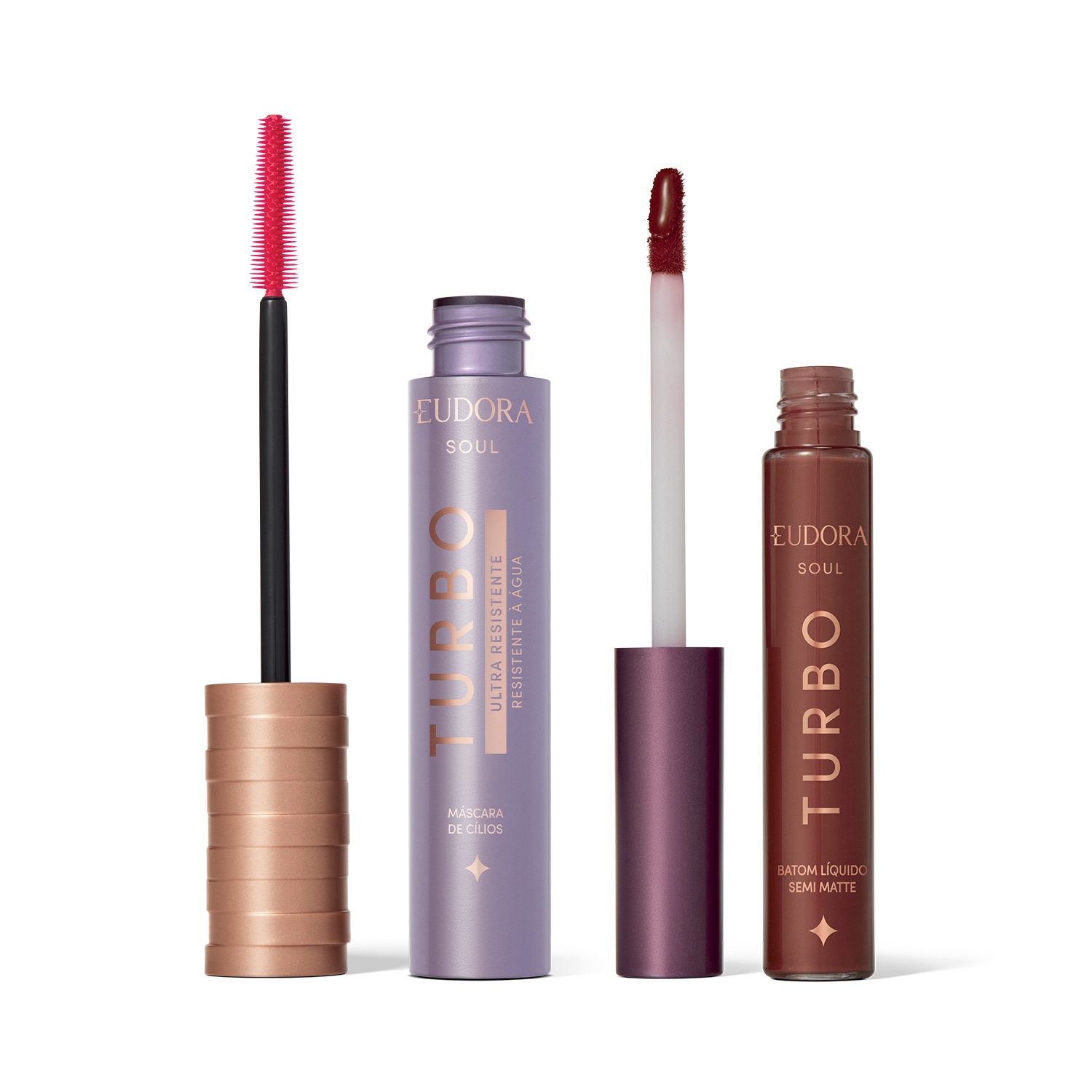 Combo SOUL Turbo: Máscara Cílios Ultra Resistente 10g + Batom Líquido Marrom Turbinado Semi Mate 5ml