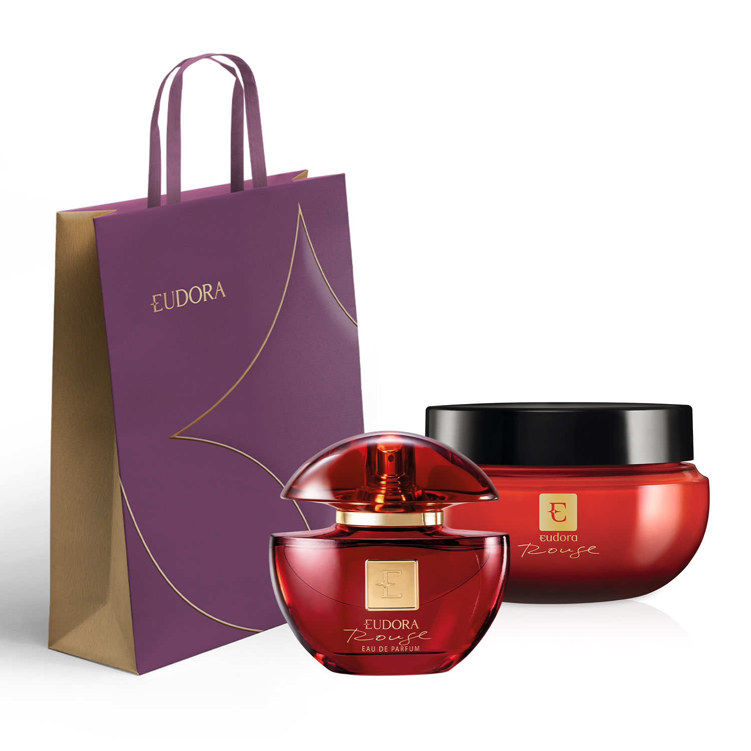 Combo Presente Eudora Rouge: Eau de Parfum 75ml + Creme Corporal 250g + Sacola