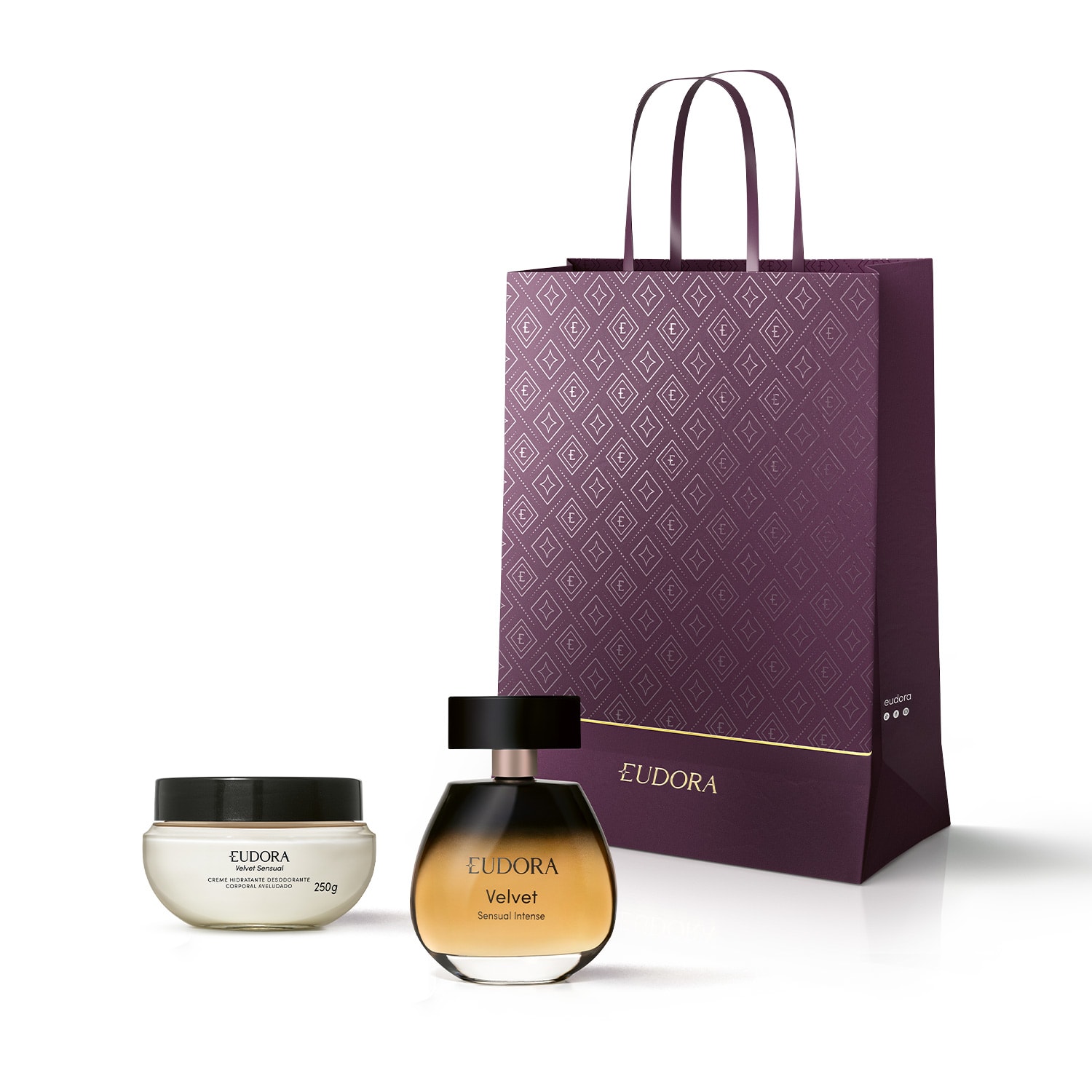 Combo Eudora Velvet Sensual Intense Desodorante Colônia 100ml + Creme Corporal Velvet Sensual 250g + Sacola