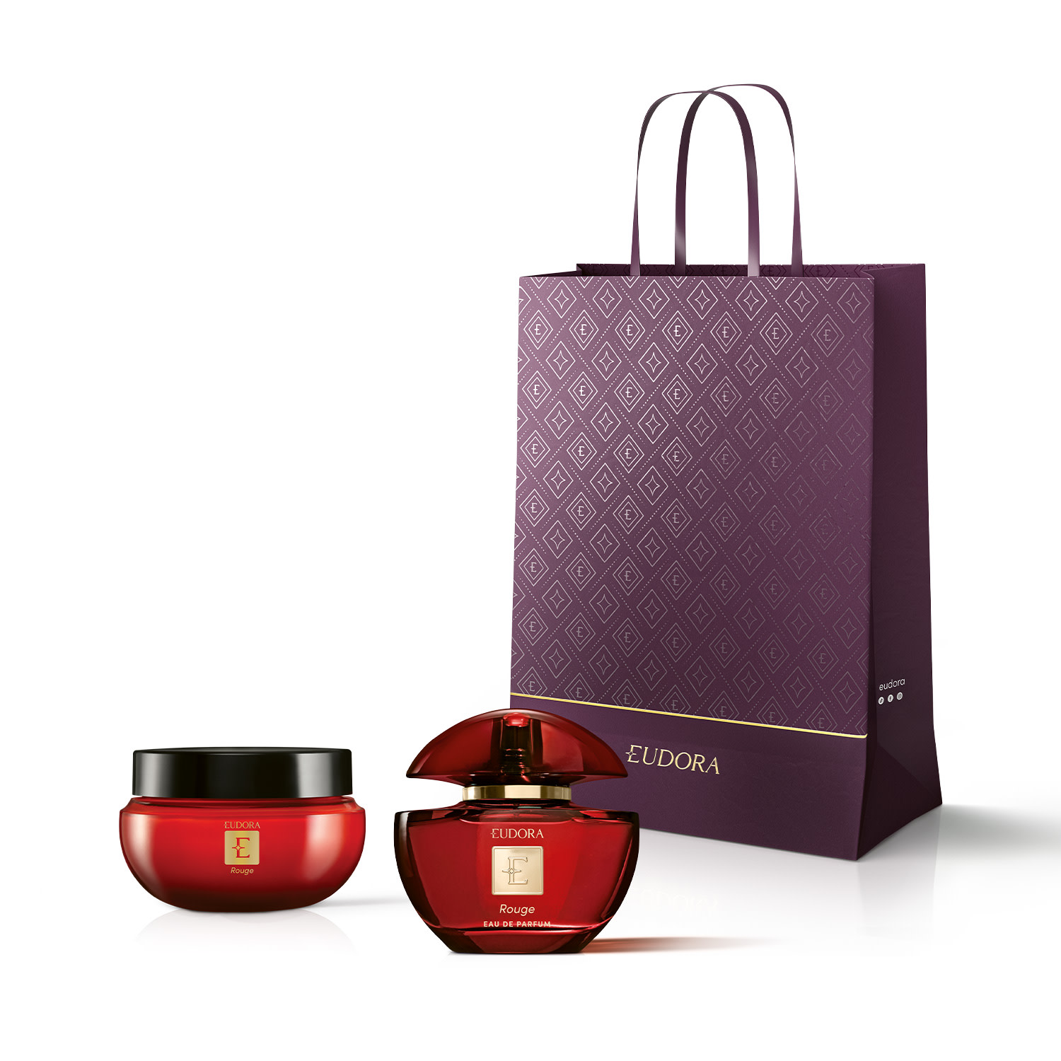 Combo Eudora Rouge: Eau de Parfum 75ml + Creme Desodorante Hidratante Corporal 250g + Sacola