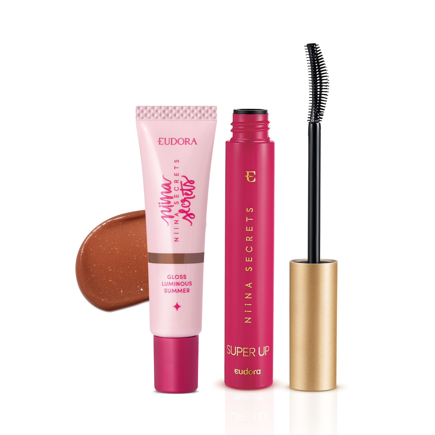 Combo Niina Secrets: Gloss Labial Luminous Marrom 12ml + Máscara para Cílios Super Up 8g
