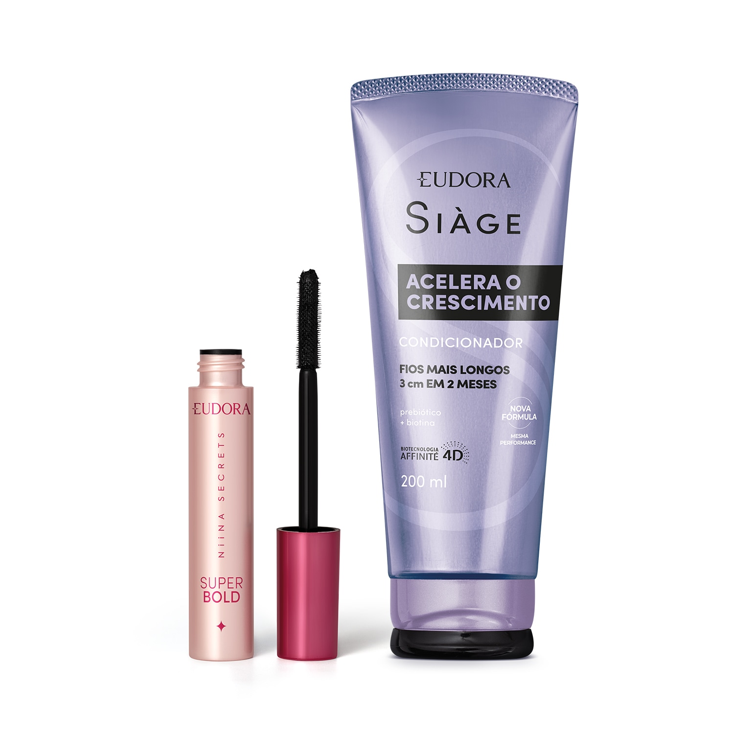 Combo Máscara para Cílios Super Bold Niina Secrets 10g + Condicionador Siàge Acelera o Crescimento 200ml