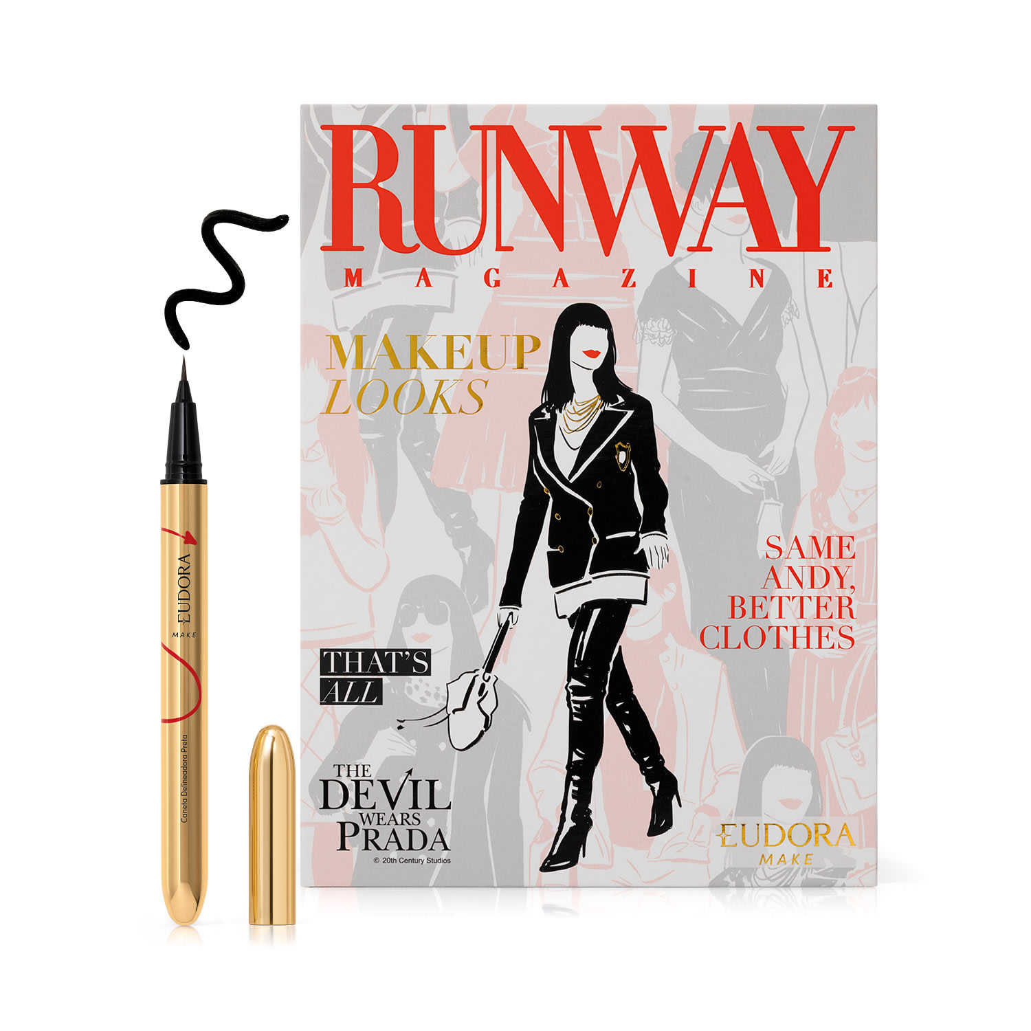 Combo O Diabo Veste Prada: Palette Runway Magazine 28g + Caneta Delineadora Iconic Liner Preta 0,4ml