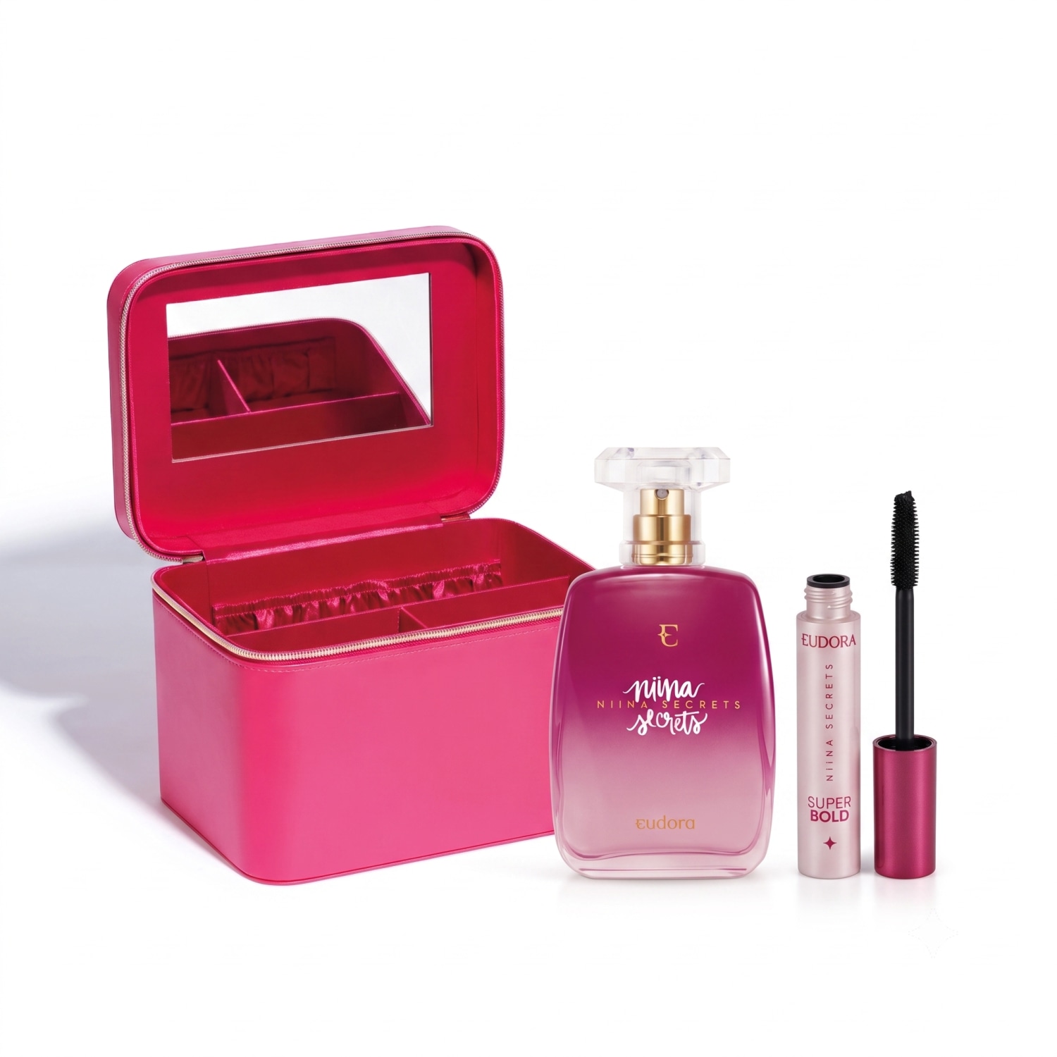 Combo Niina Secrets: Desodorante Colônia 100ml + Máscara para Cílios Super Bold 10g + Maleta de Maquiagem