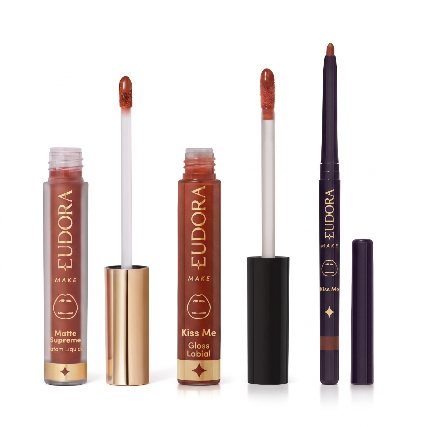 Combo Eudora e Adam: Lapiseira Multifuncional 300mg + Batom Líquido Matte 4ml + Gloss Labial 5,2ml
