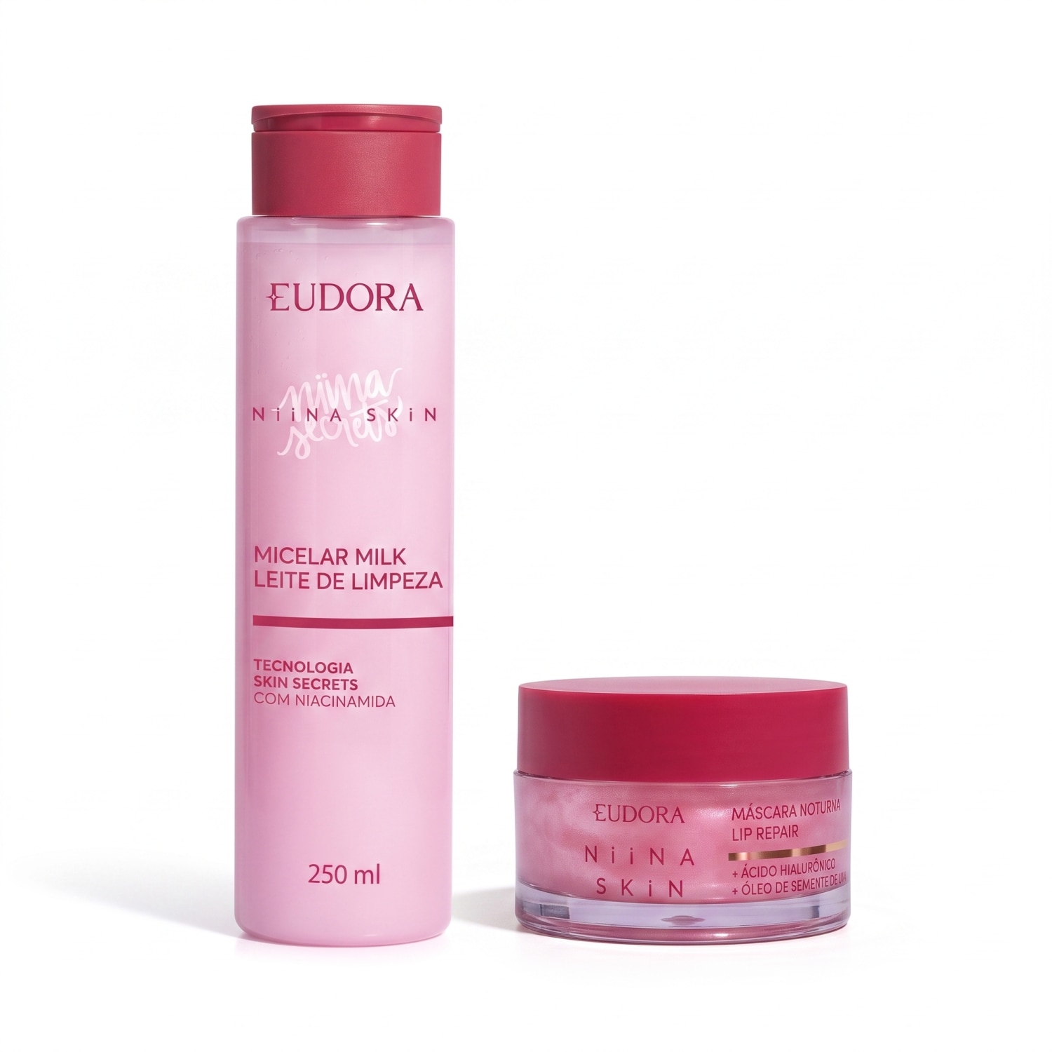 Combo Niina Secrets Skin: Micelar Milk Leite de Limpeza 250ml + Máscara Labial Noturna Lip Repair 9g