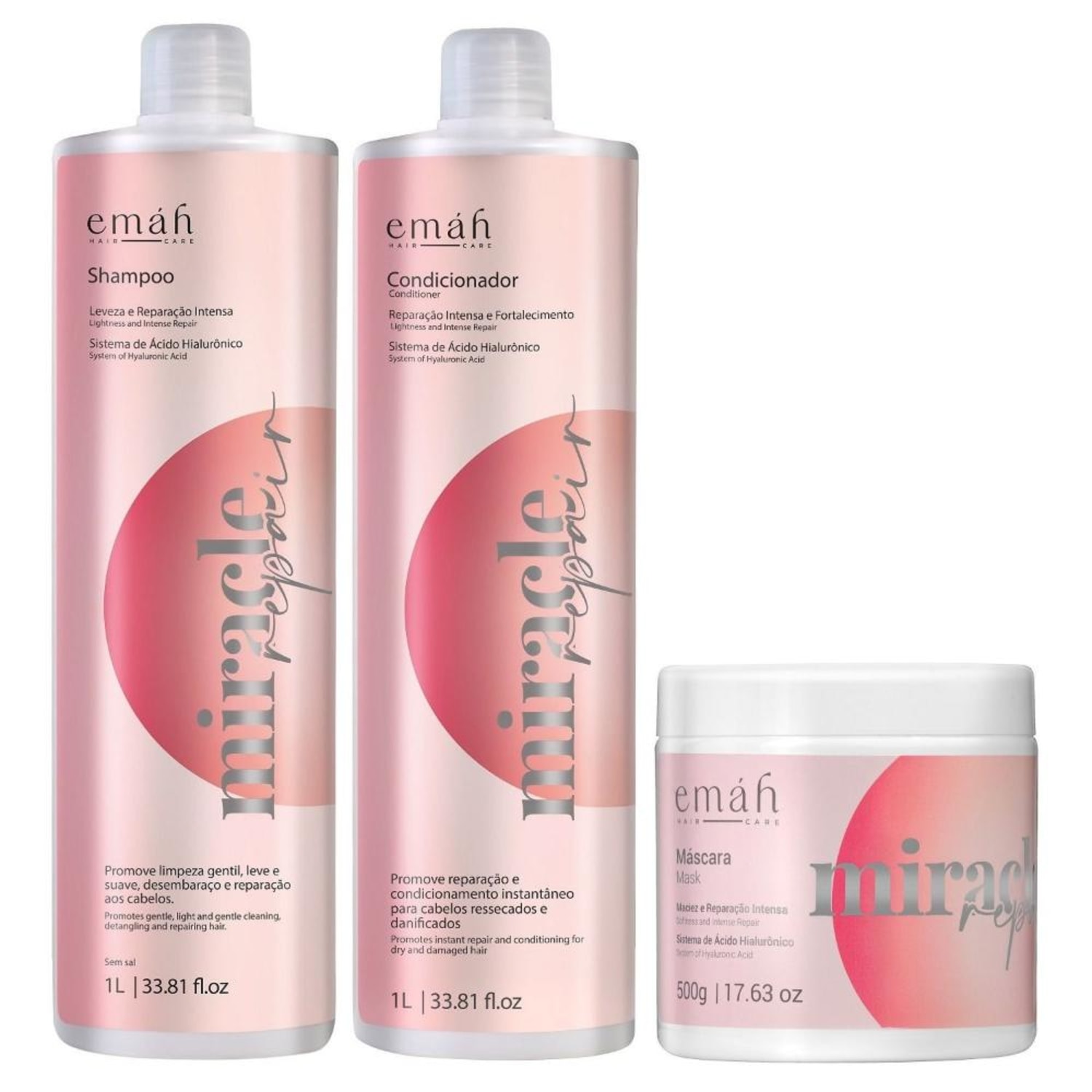 Kit Emáh Hair Care Miracle Repair Trio Intense Salon (3 Produtos)