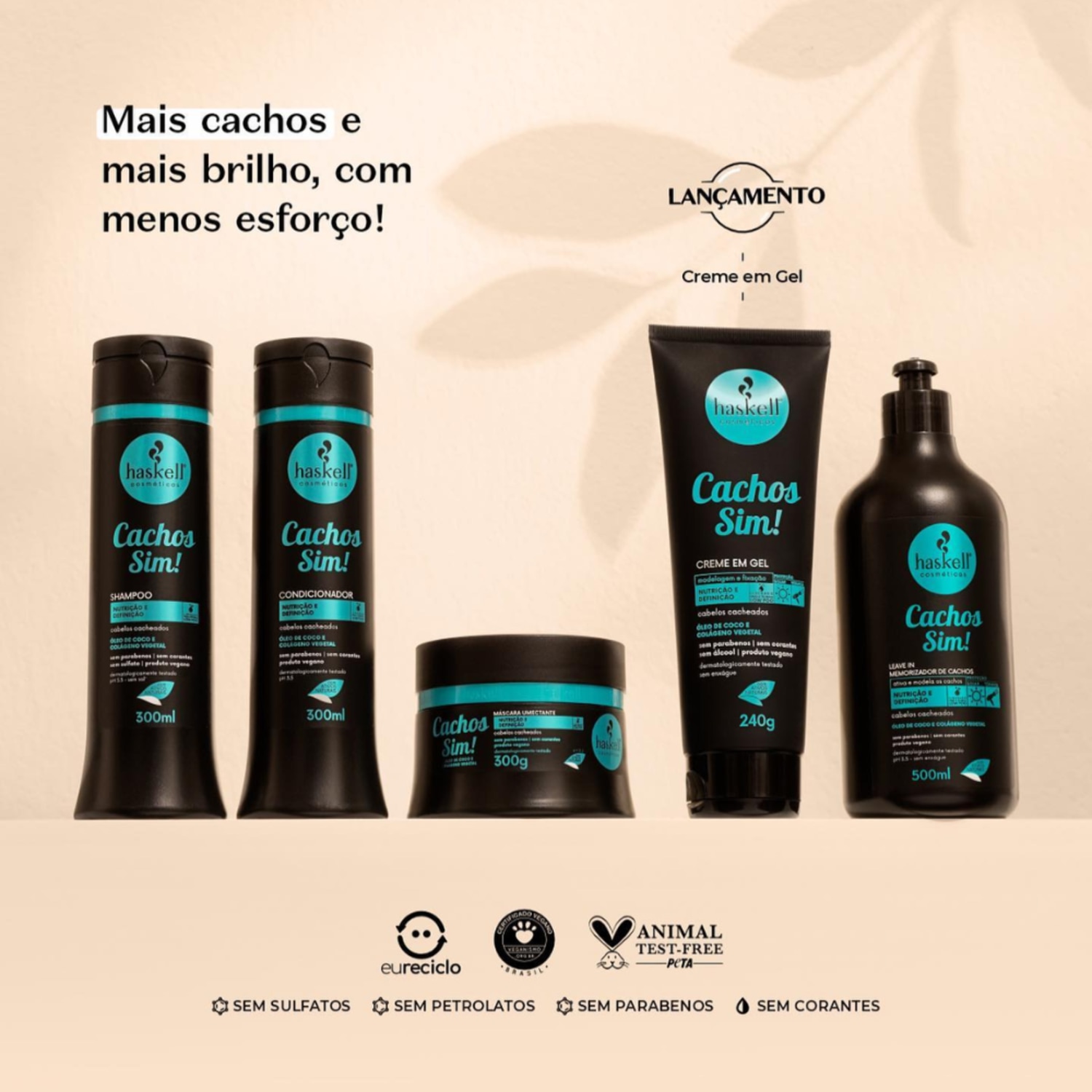 Kit Shampoo Condicionador Haskell Cachos Sim! Nutrição 500ml