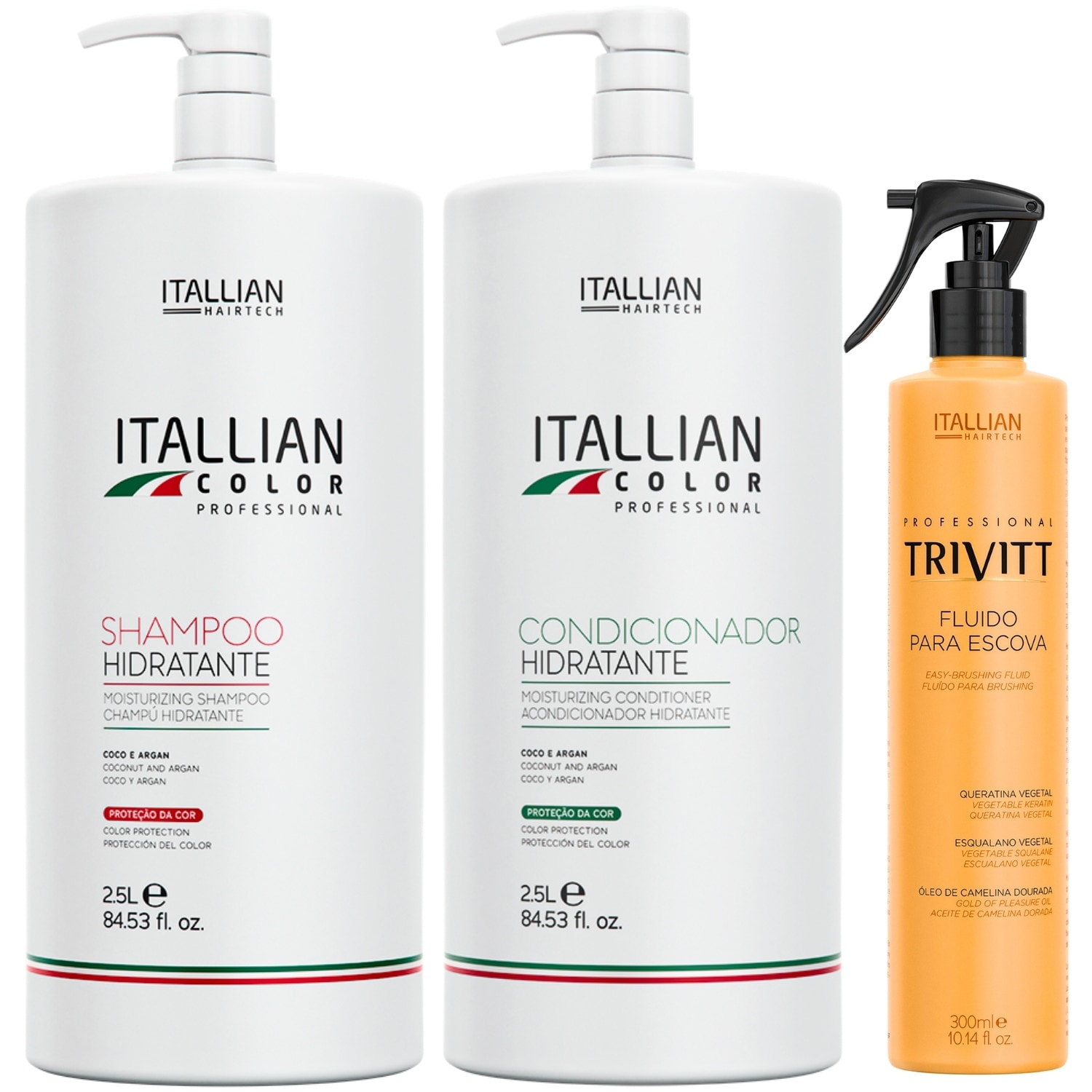 KIT SHAMPOO HIDRATENTE E CONDICIONADOR 2,5 E FLUIDO PARA ESCOVA TRIVITT