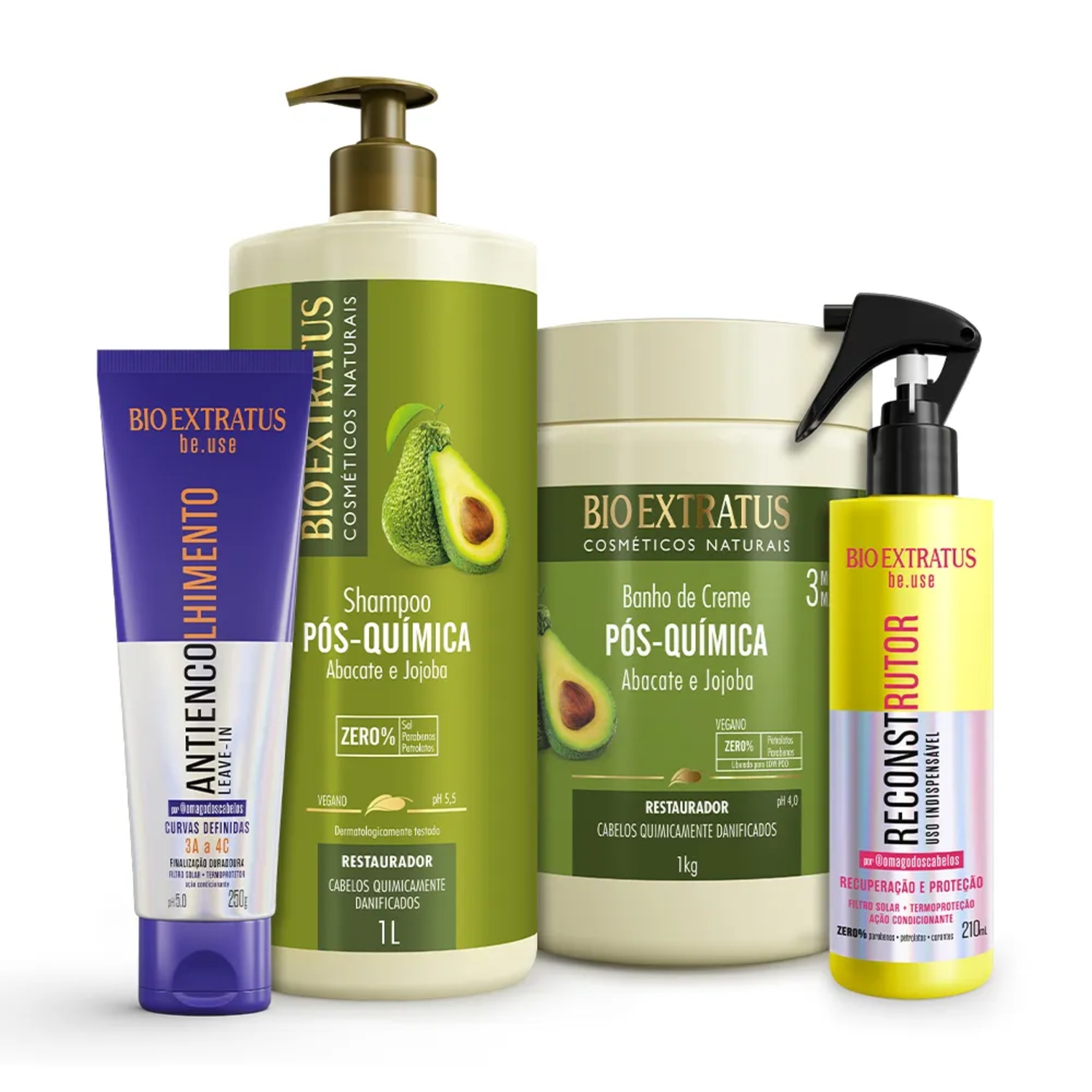 Kit Bio Extratus Pós-Química + Antiencolhimento e Reconstrutor be.use 1L/Kg