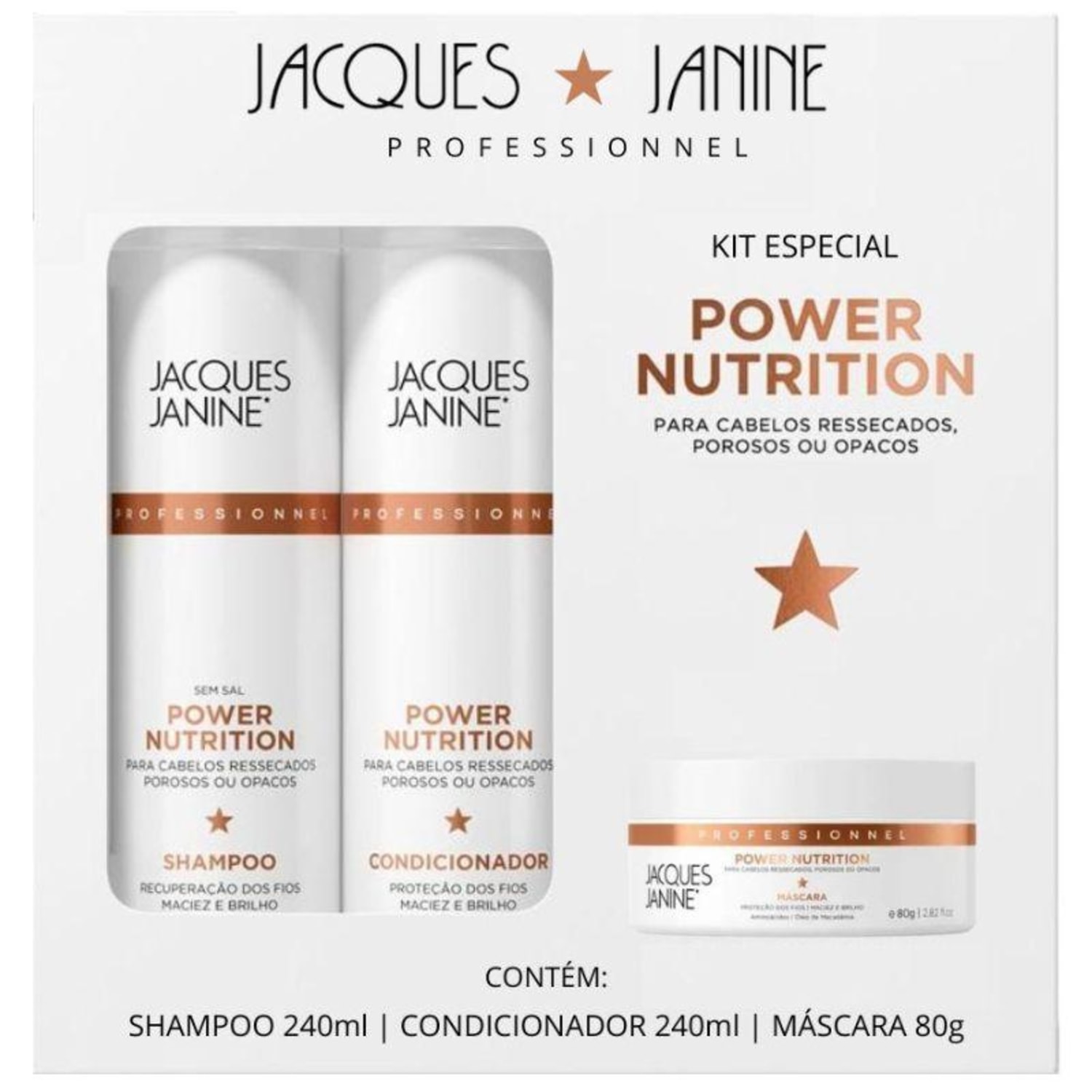 Kit Power Nutrition ( Shampoo 240ml + Condicionador 240ml + Máscara 80g ) - Jacques Janine