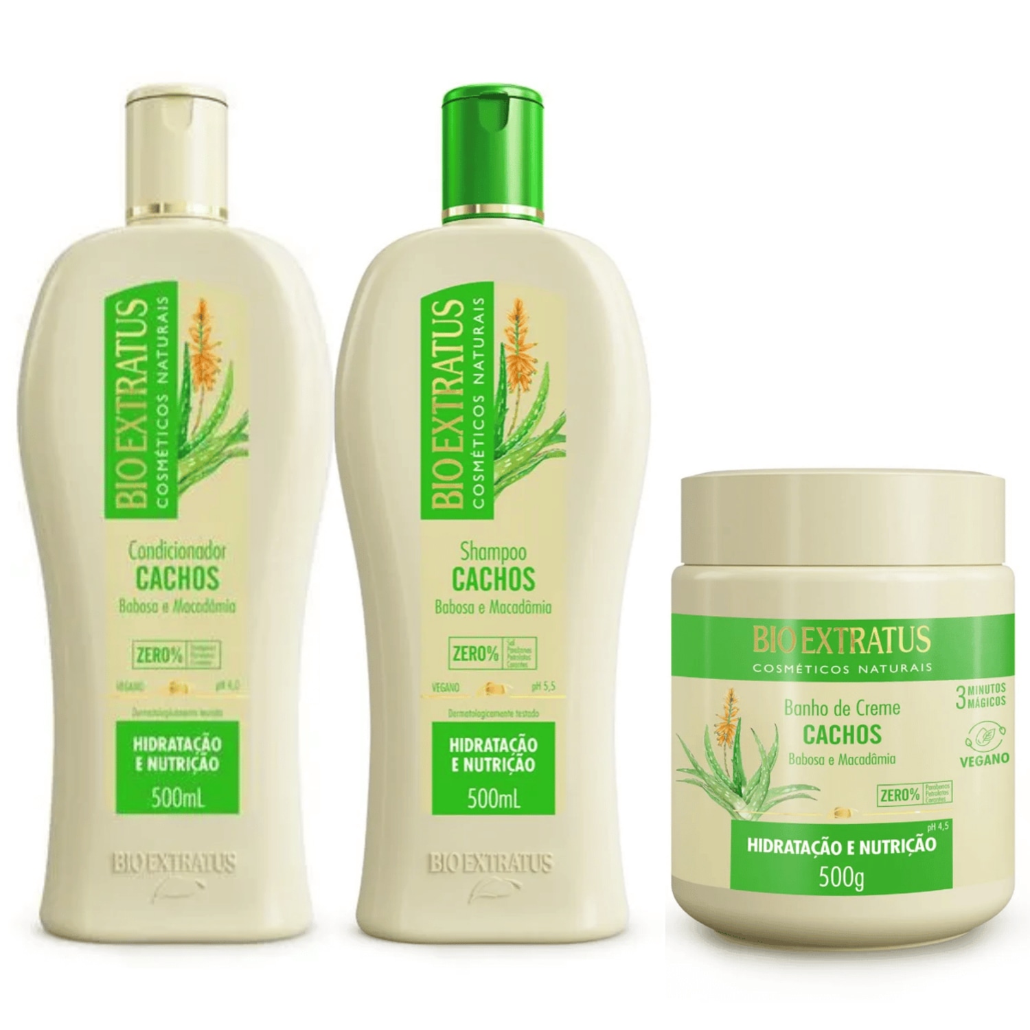 Kit Cachos Shampoo Cond Máscara 3x500ml - Bio Extratus